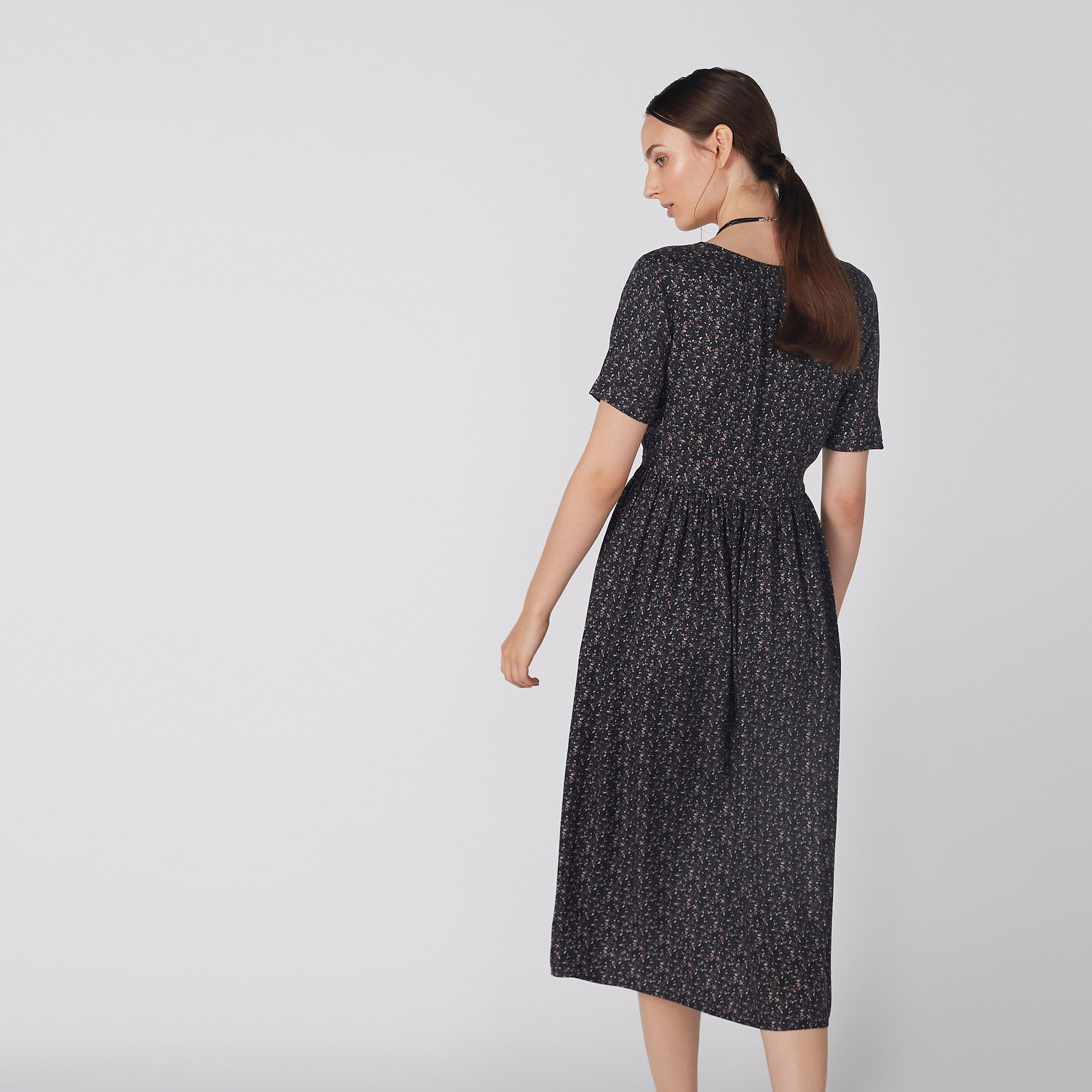 Printed Midi Shirt Dress with Short Sleeves and Pocket Detail-women-clothing-dresses-image-3