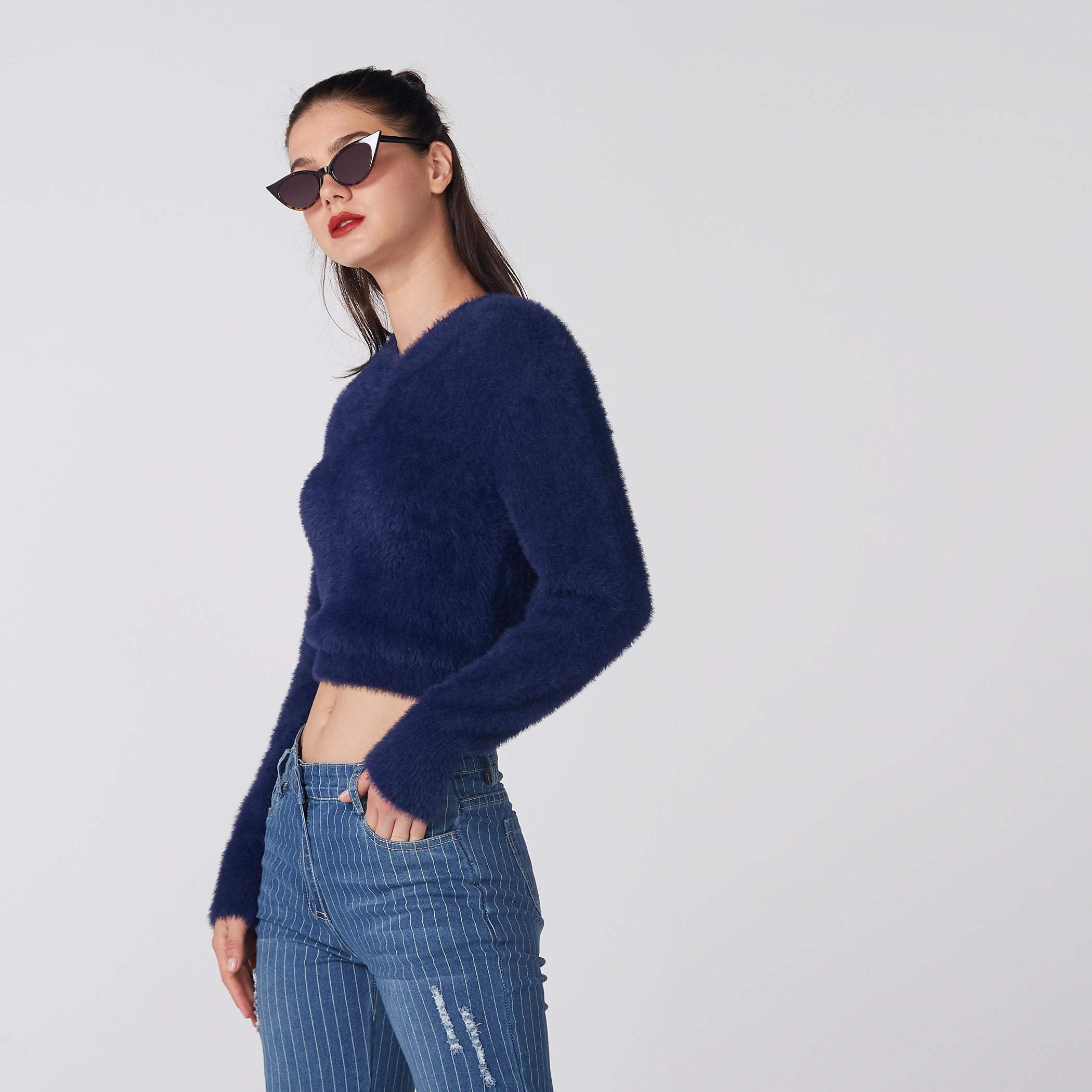 كنزة بارزة الملمس بياقة V وأكمام طويلة-women-clothing-cardigansandjumpers-jumpers-image-4