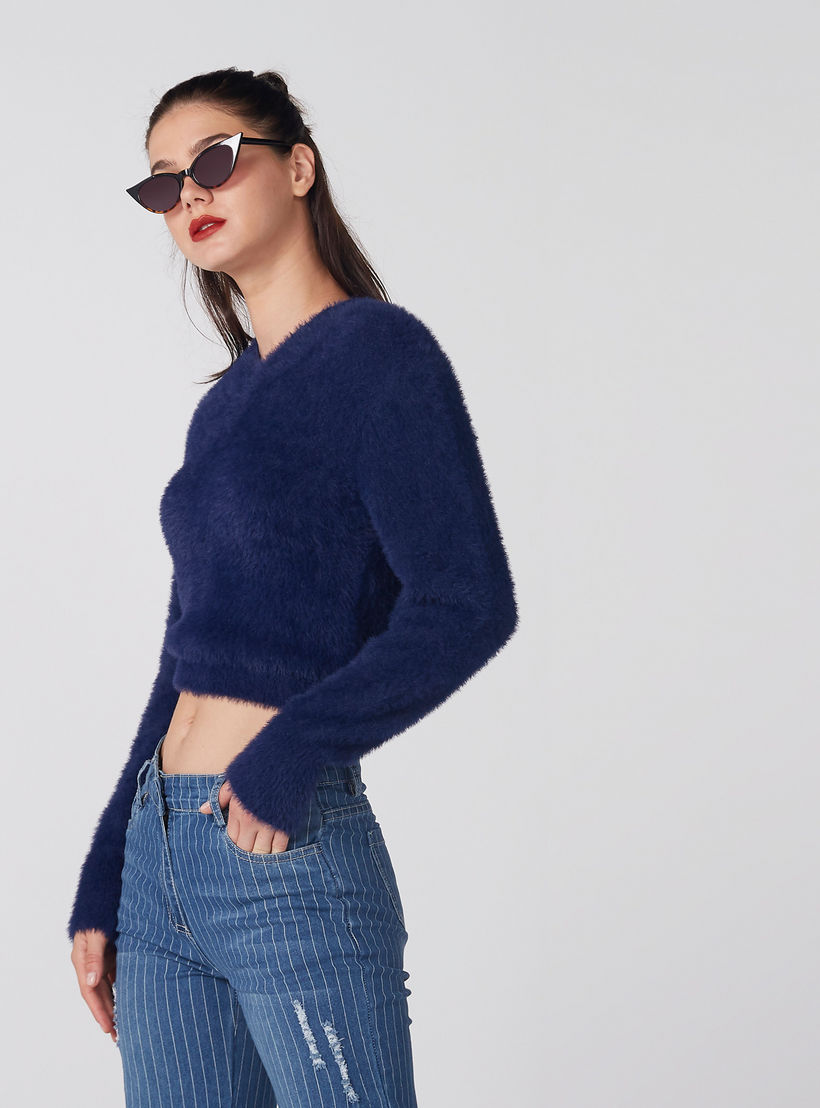 كنزة بارزة الملمس بياقة V وأكمام طويلة-women-clothing-cardigansandjumpers-jumpers-image-4