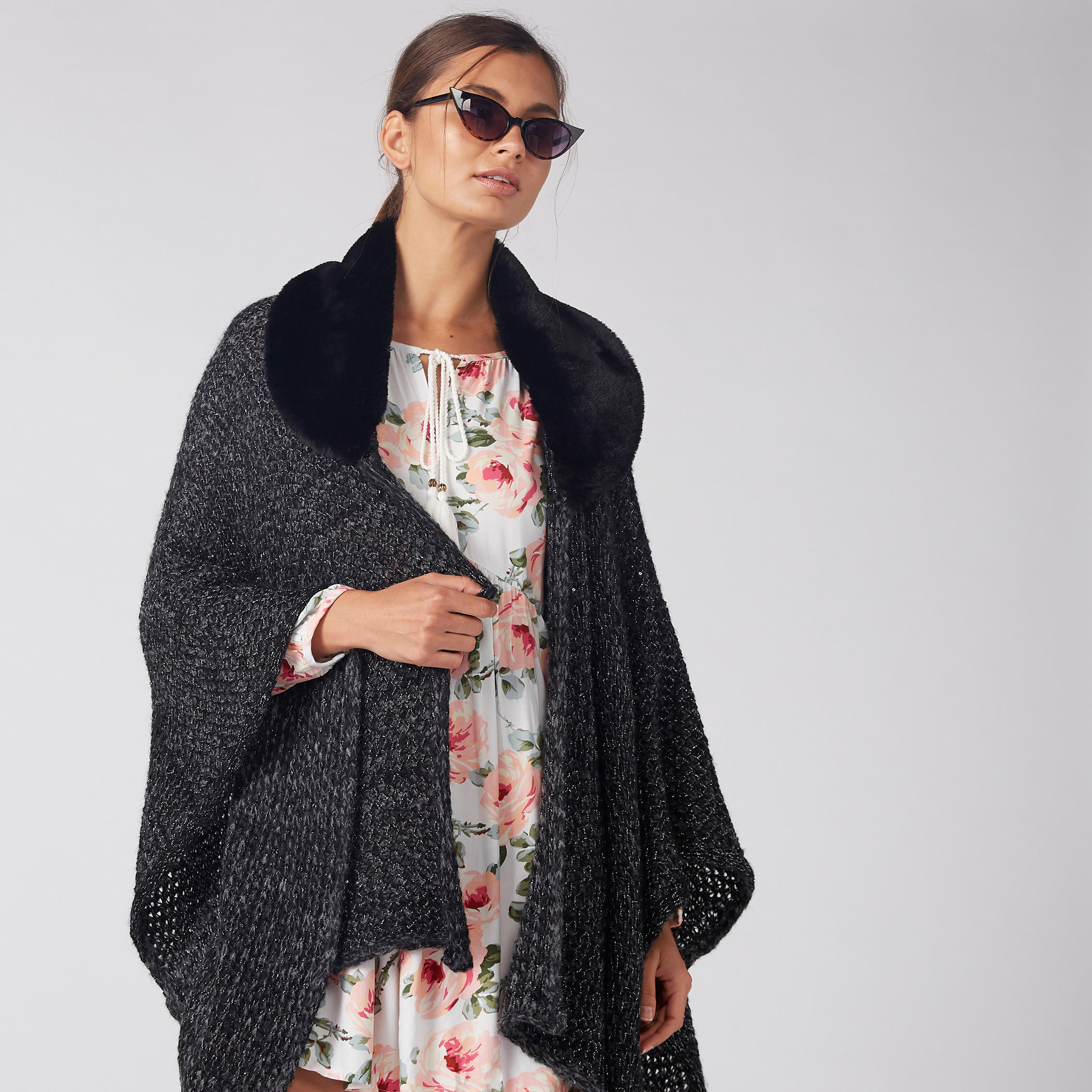 سترة فضفاضة بارزة الملمس بتفاصيل قطيفة من لي كوبر-women-winterwear-cardigansandjumpers-cardigans-image-4