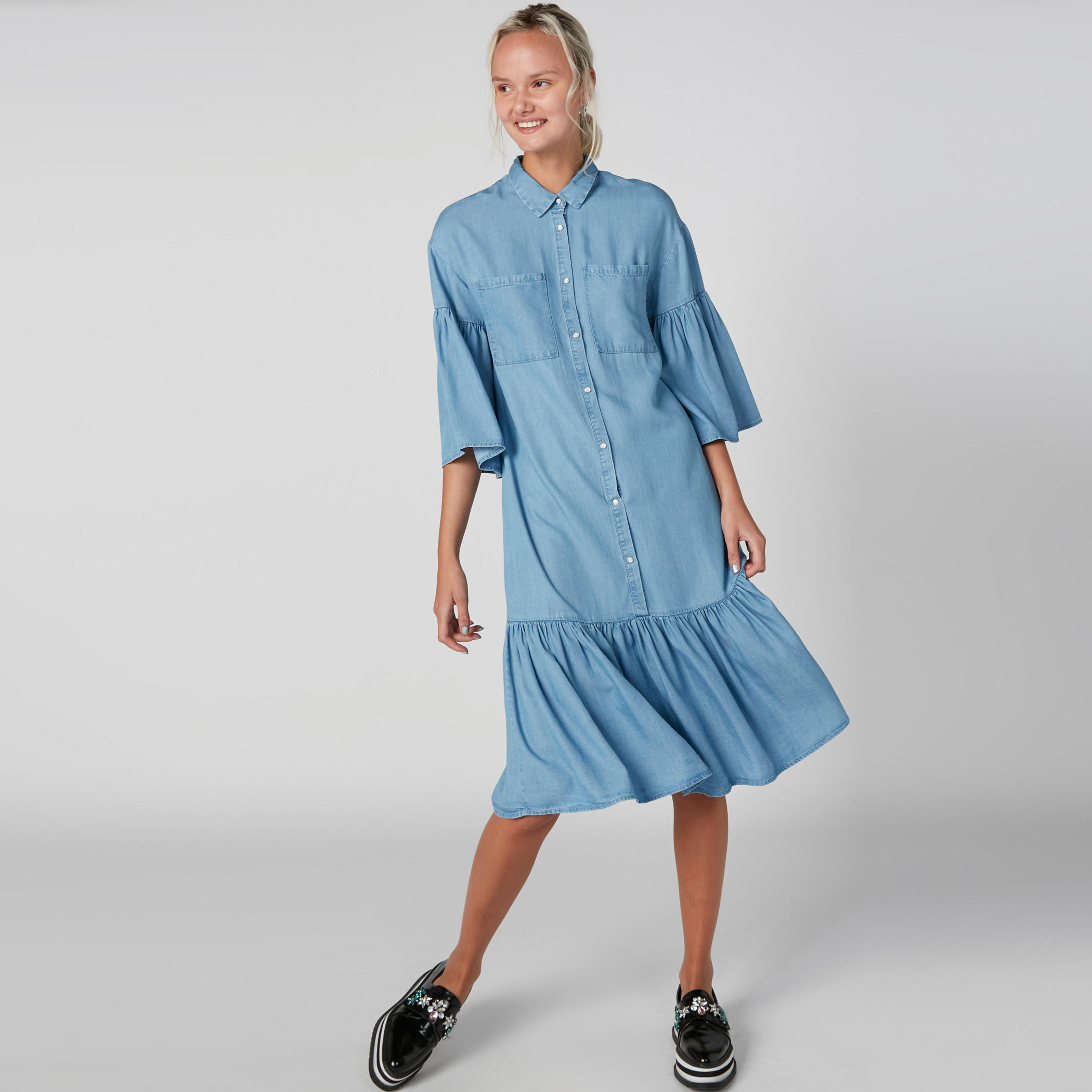 فستان متوسط الطول بتفاصيل كشكش وجيوب-women-clothing-dresses-image-1