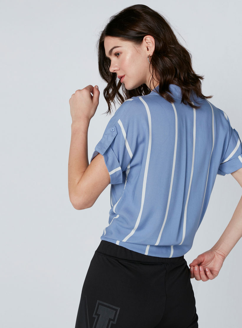 قميص مقلّم بأربطة وأكمام متصلة من لي كوبر-women-clothing-shirtsandblouses-shirts-image-2