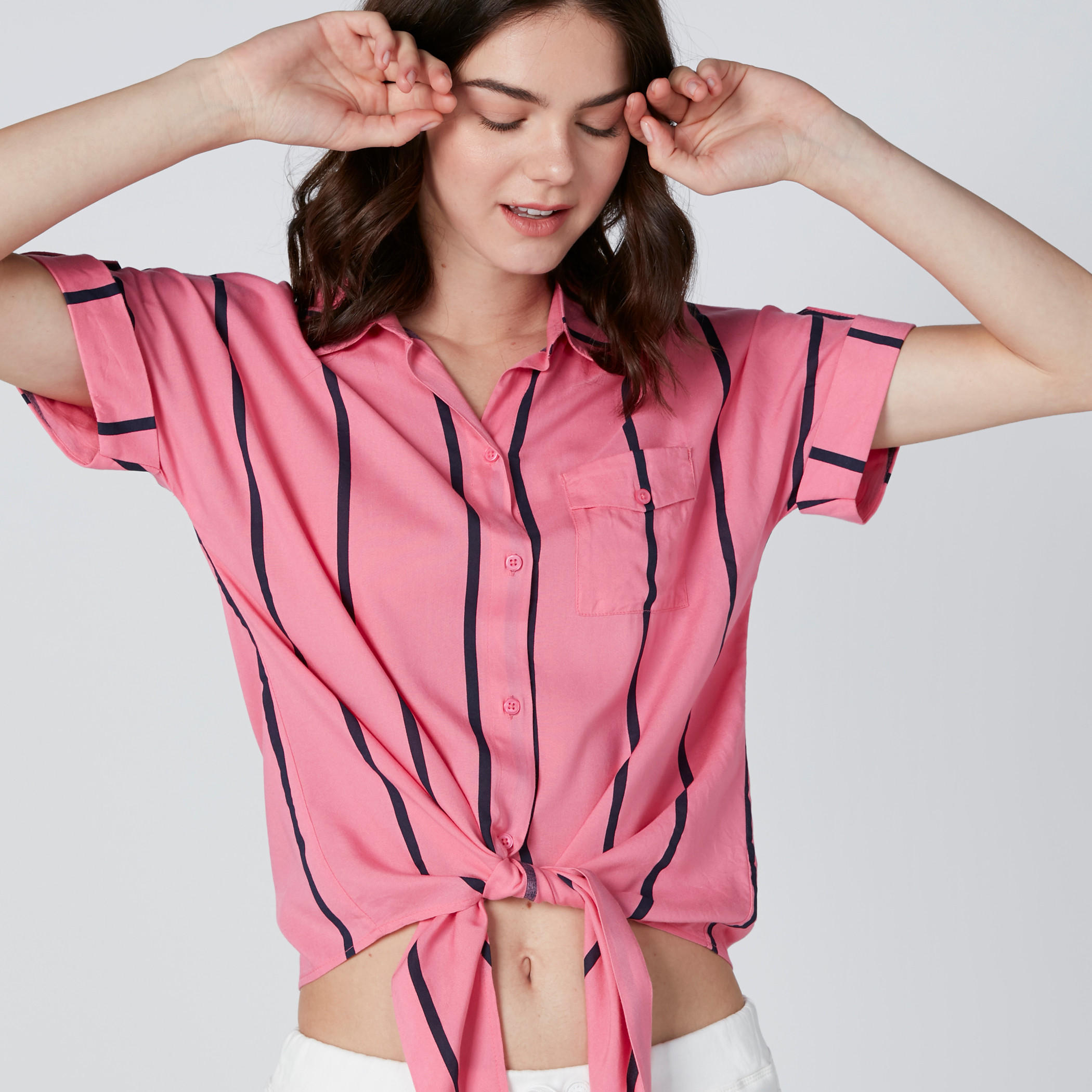 قميص مقلّم بأكمام متصلة من لي كوبر-women-clothing-shirtsandblouses-shirts-image-1