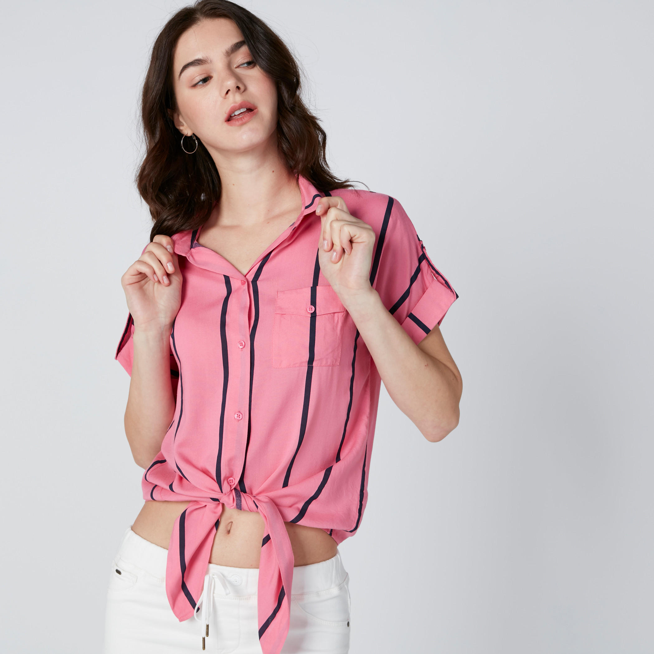 قميص مقلّم بأكمام متصلة من لي كوبر-women-clothing-shirtsandblouses-shirts-image-4