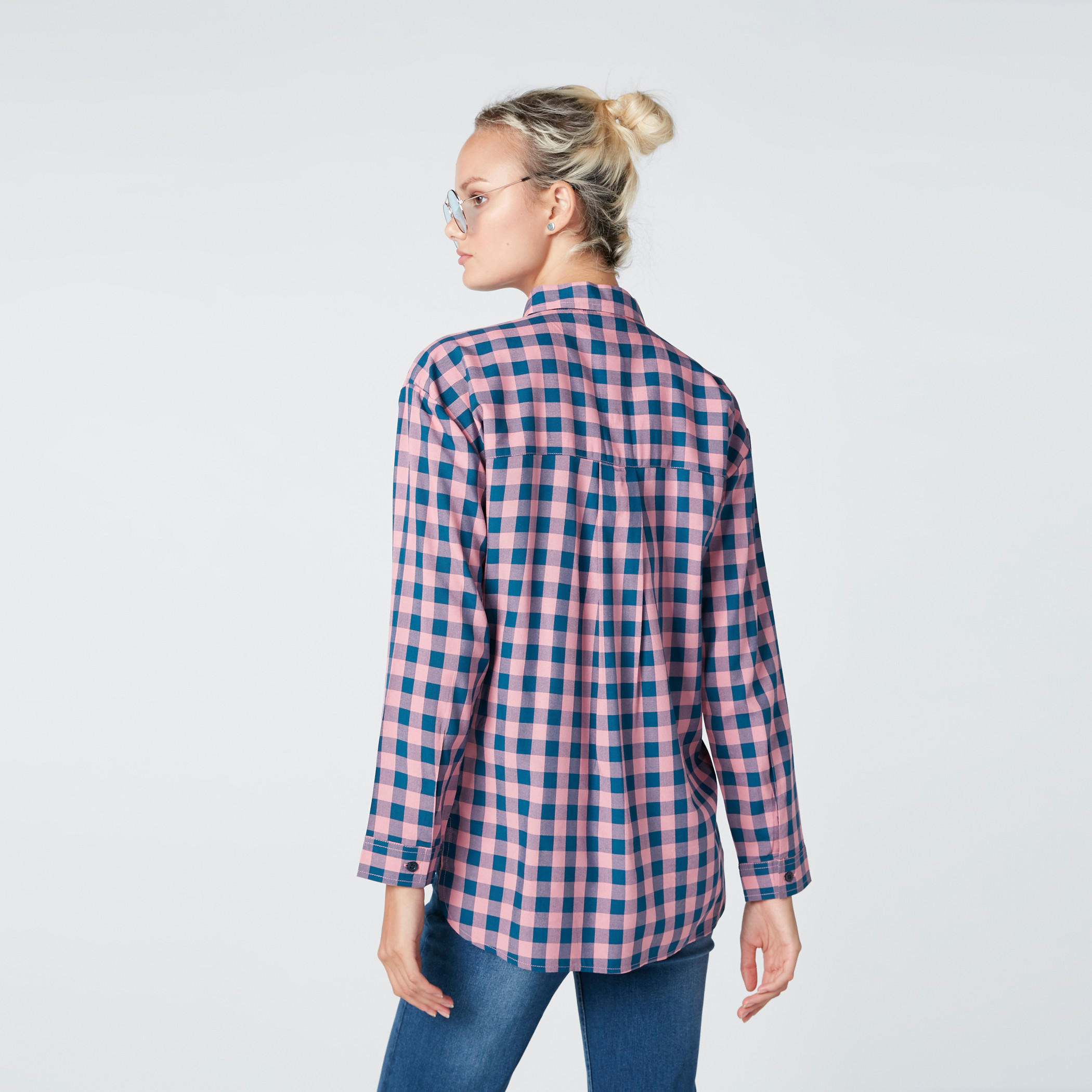 Chequered Shirt with Long Sleeves and High Low Hem-women-clothing-shirtsandblouses-shirts-image-2
