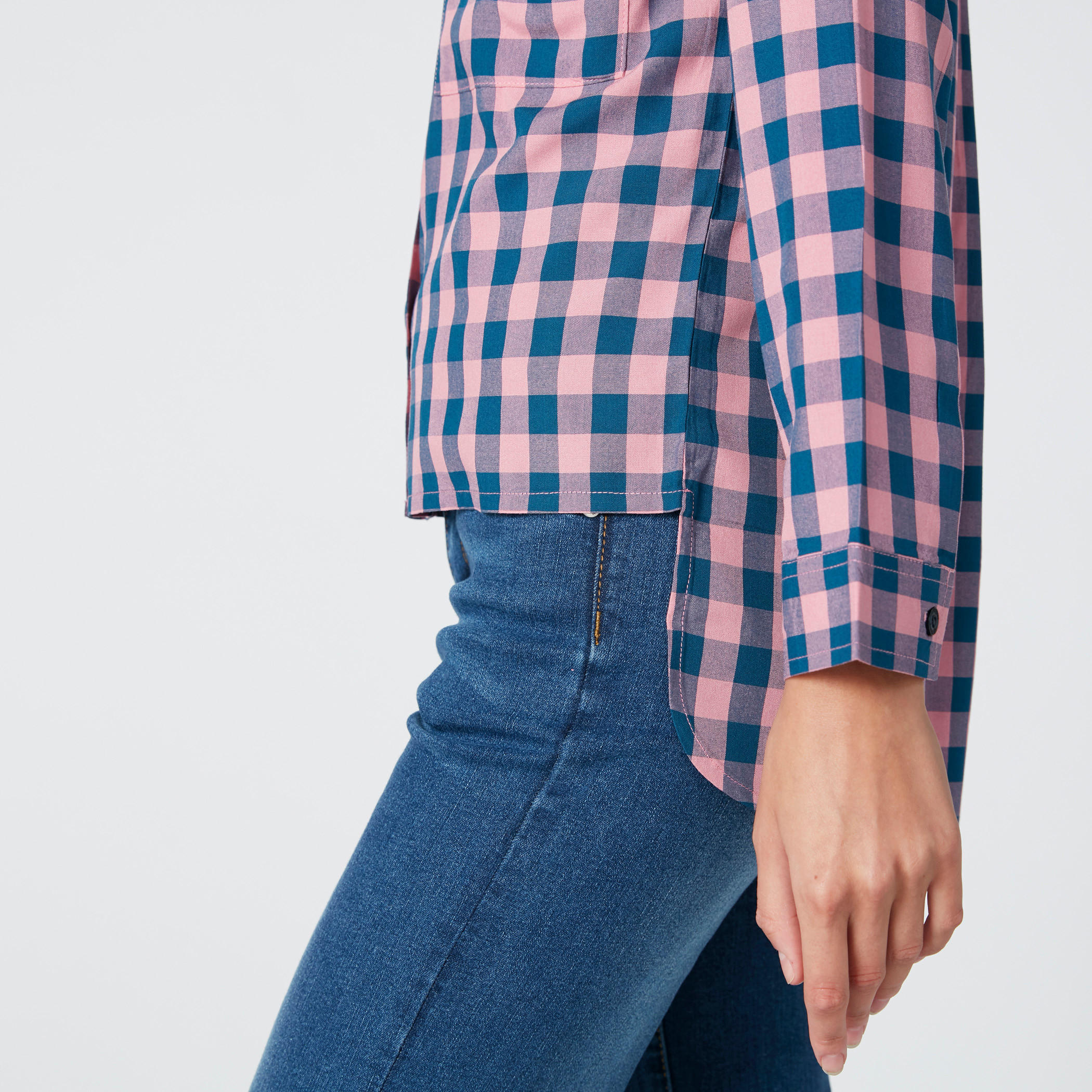 Chequered Shirt with Long Sleeves and High Low Hem-women-clothing-shirtsandblouses-shirts-image-4