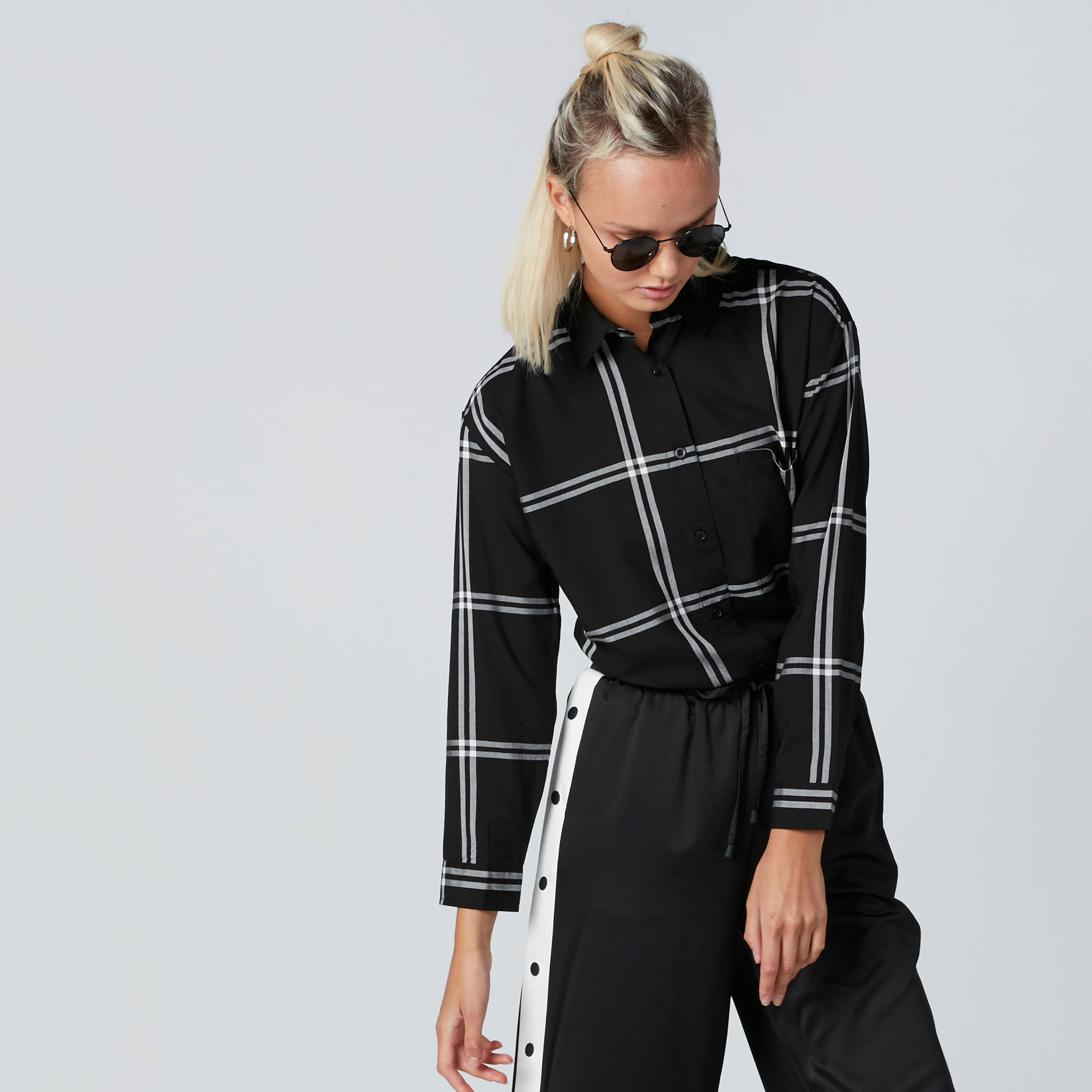 Chequered Shirt with Long Sleeves and Complete Placket-women-clothing-shirtsandblouses-shirts-image-1