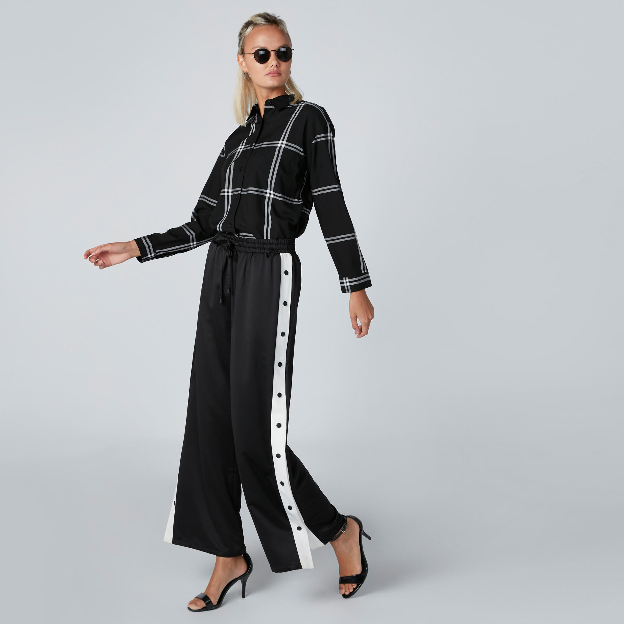 Chequered Shirt with Long Sleeves and Complete Placket-women-clothing-shirtsandblouses-shirts-image-3