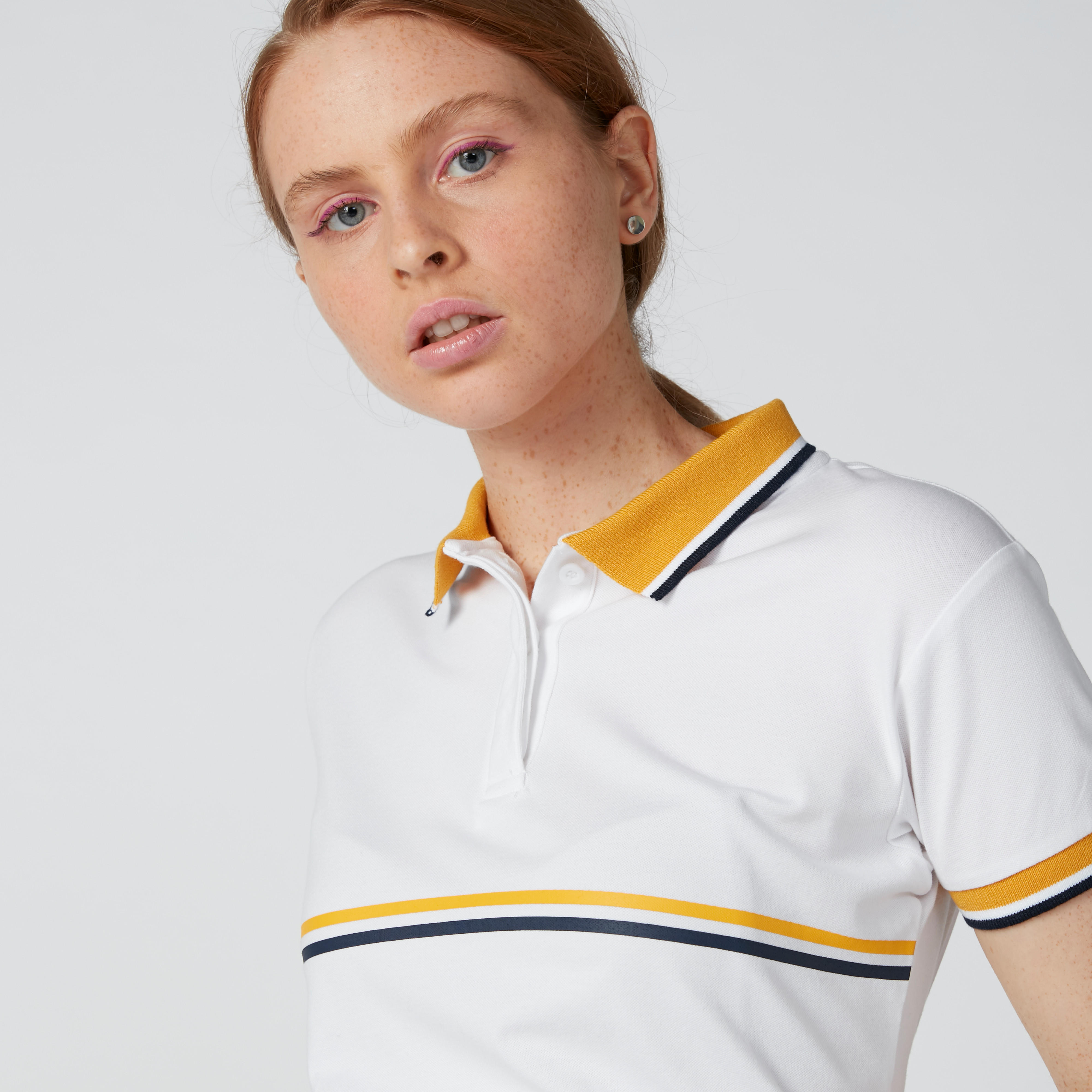 تيشيرت مقلّم بقصّة عادية وياقة بولو وأكمام قصيرة-women-clothing-tshirts-image-4