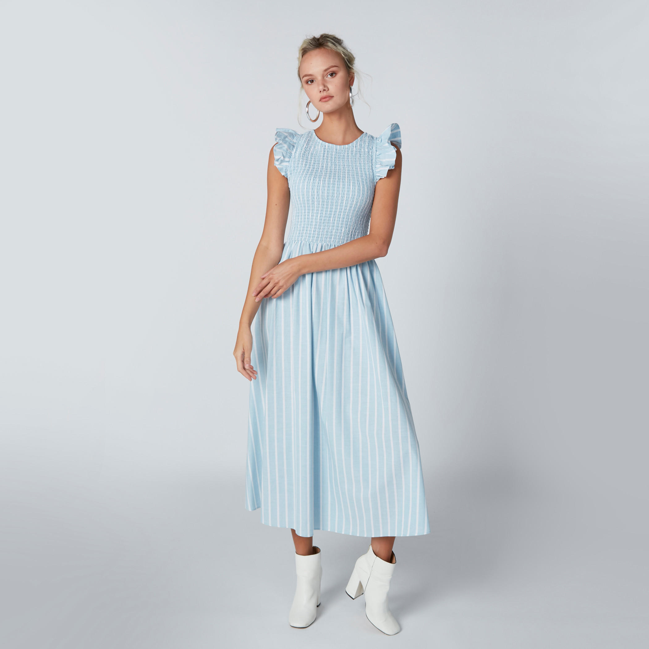 فستان إيه لاين مقلّم بدرزات-women-clothing-dresses-image-1