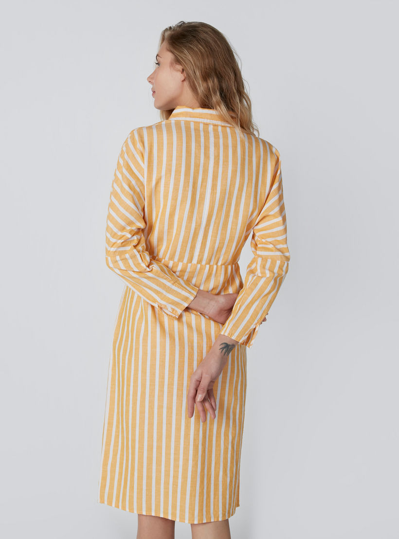 فستان قميص مقلّم متوسط الطول بأكمام طويلة وجيوب-women-clothing-dresses-image-2