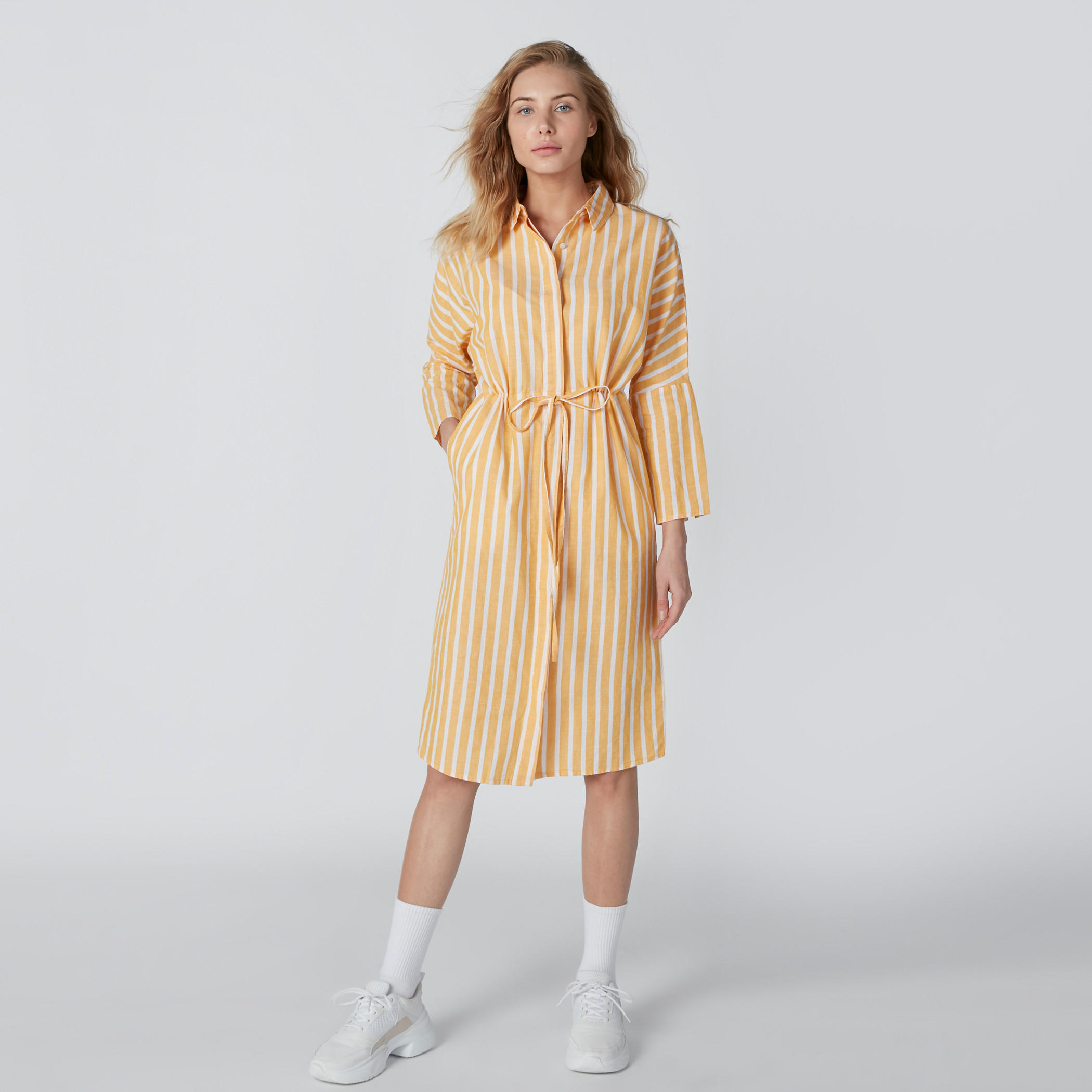 فستان قميص مقلّم متوسط الطول بأكمام طويلة وجيوب-women-clothing-dresses-image-3