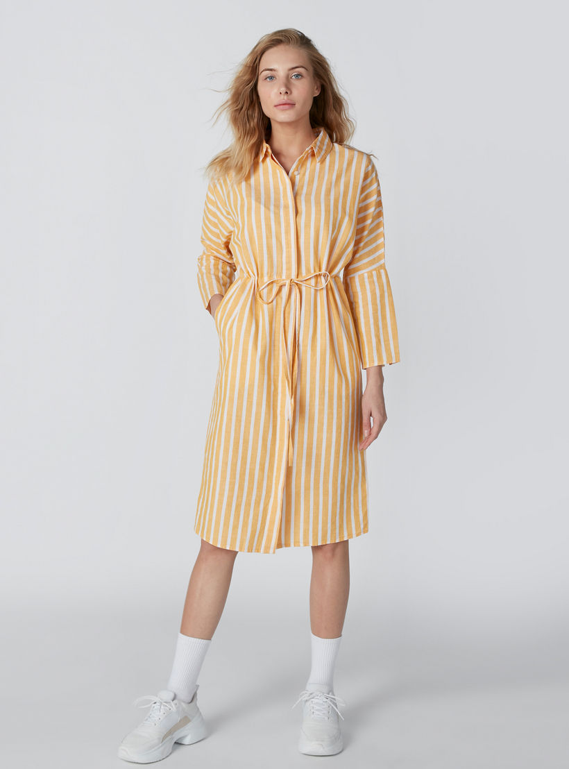 فستان قميص مقلّم متوسط الطول بأكمام طويلة وجيوب-women-clothing-dresses-image-3