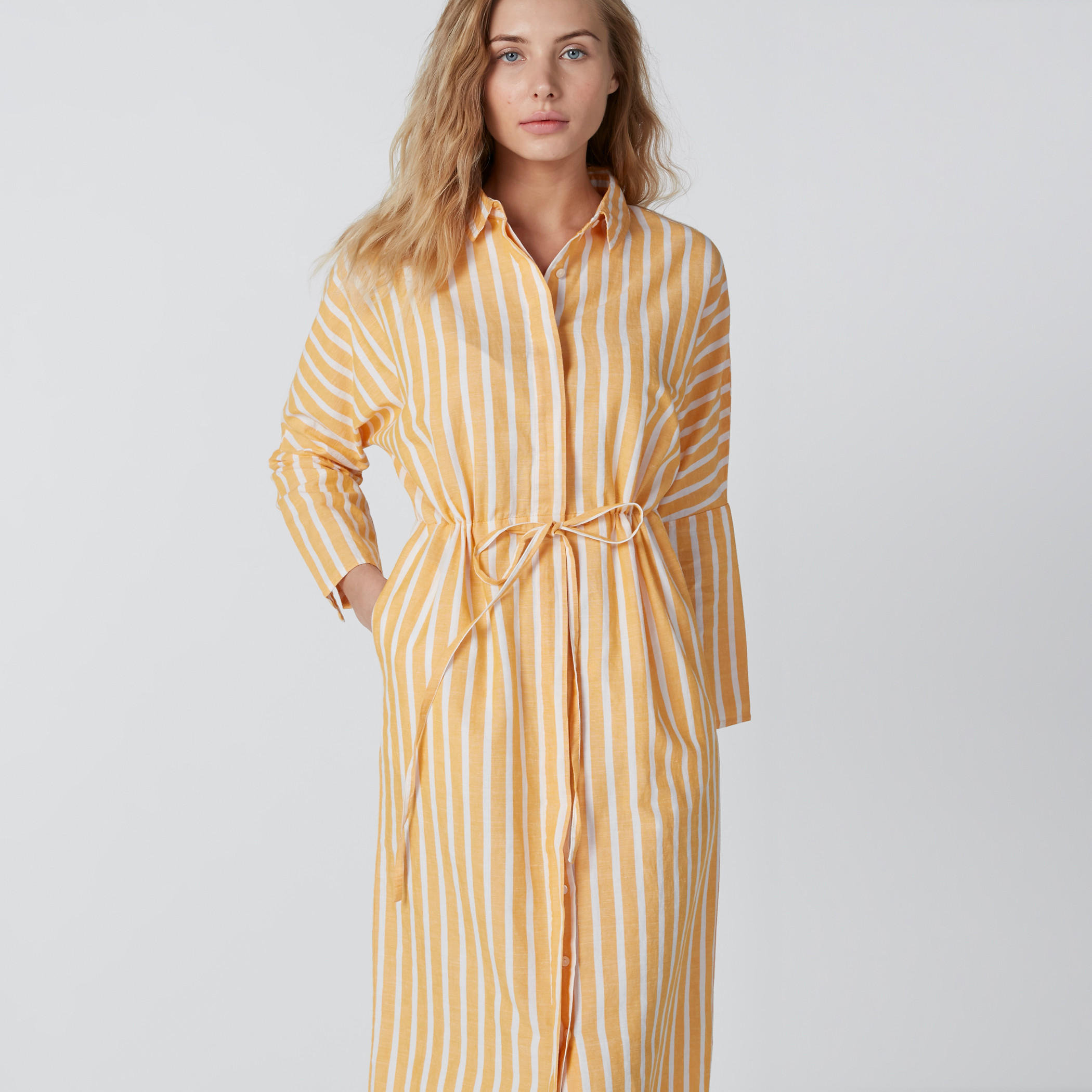 فستان قميص مقلّم متوسط الطول بأكمام طويلة وجيوب-women-clothing-dresses-image-4