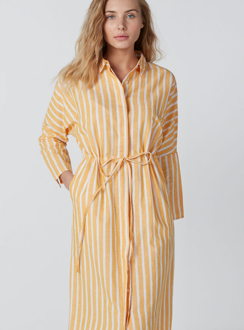فستان قميص مقلّم متوسط الطول بأكمام طويلة وجيوب-women-clothing-dresses-image-4