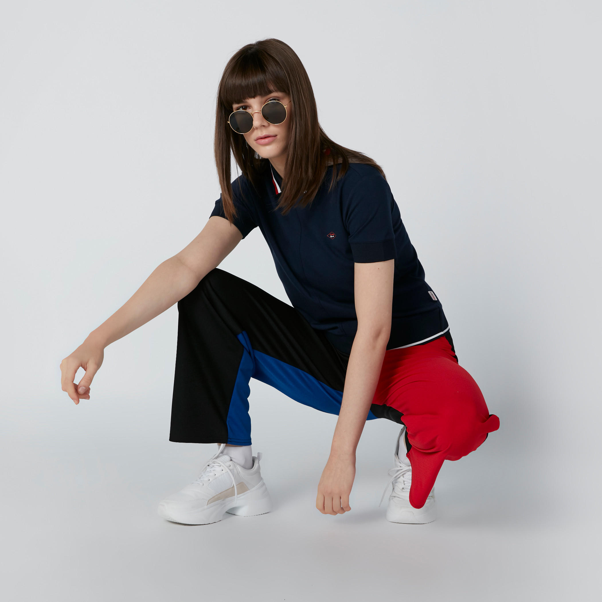 Collared T-Shirt with Short Sleeves and Zip Closure-women-clothing-tshirts-image-1