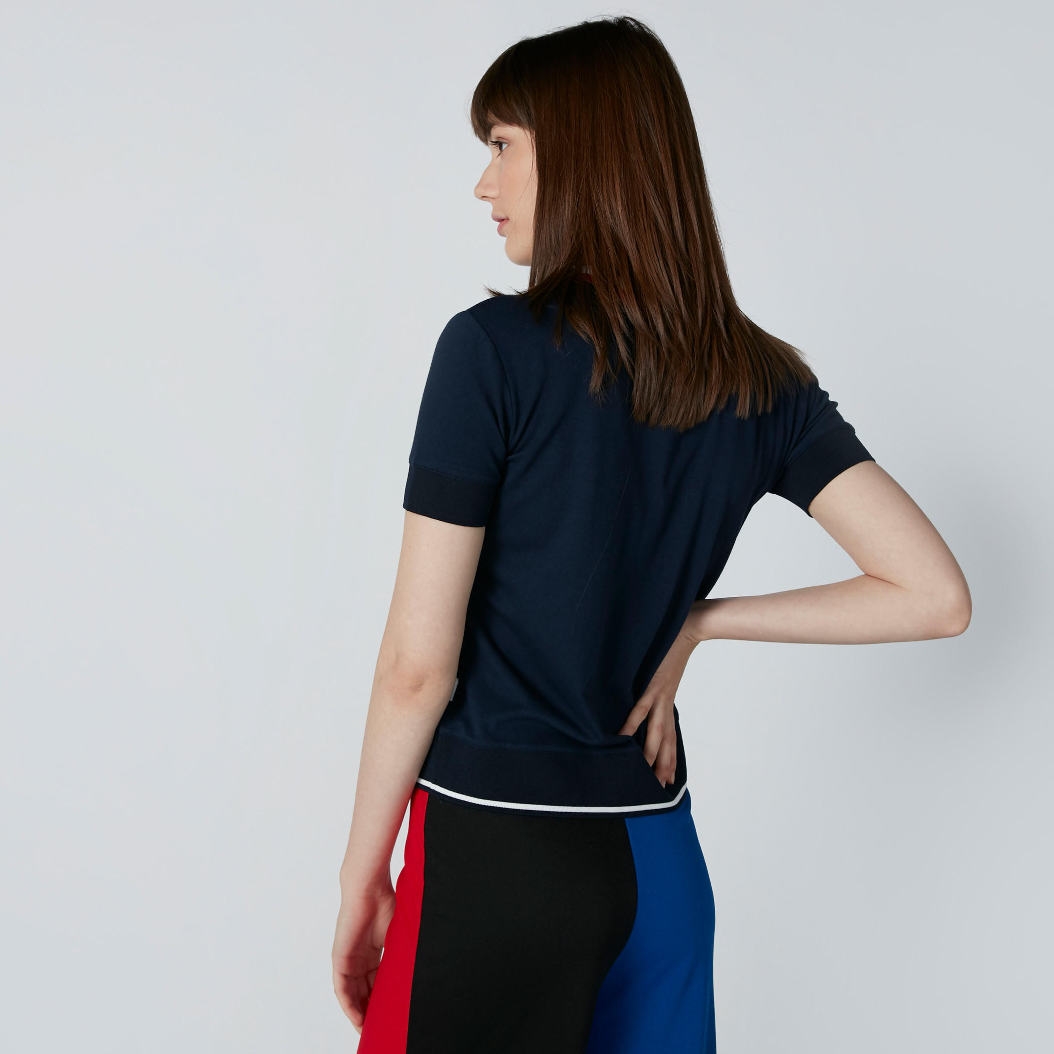 Collared T-Shirt with Short Sleeves and Zip Closure-women-clothing-tshirts-image-2