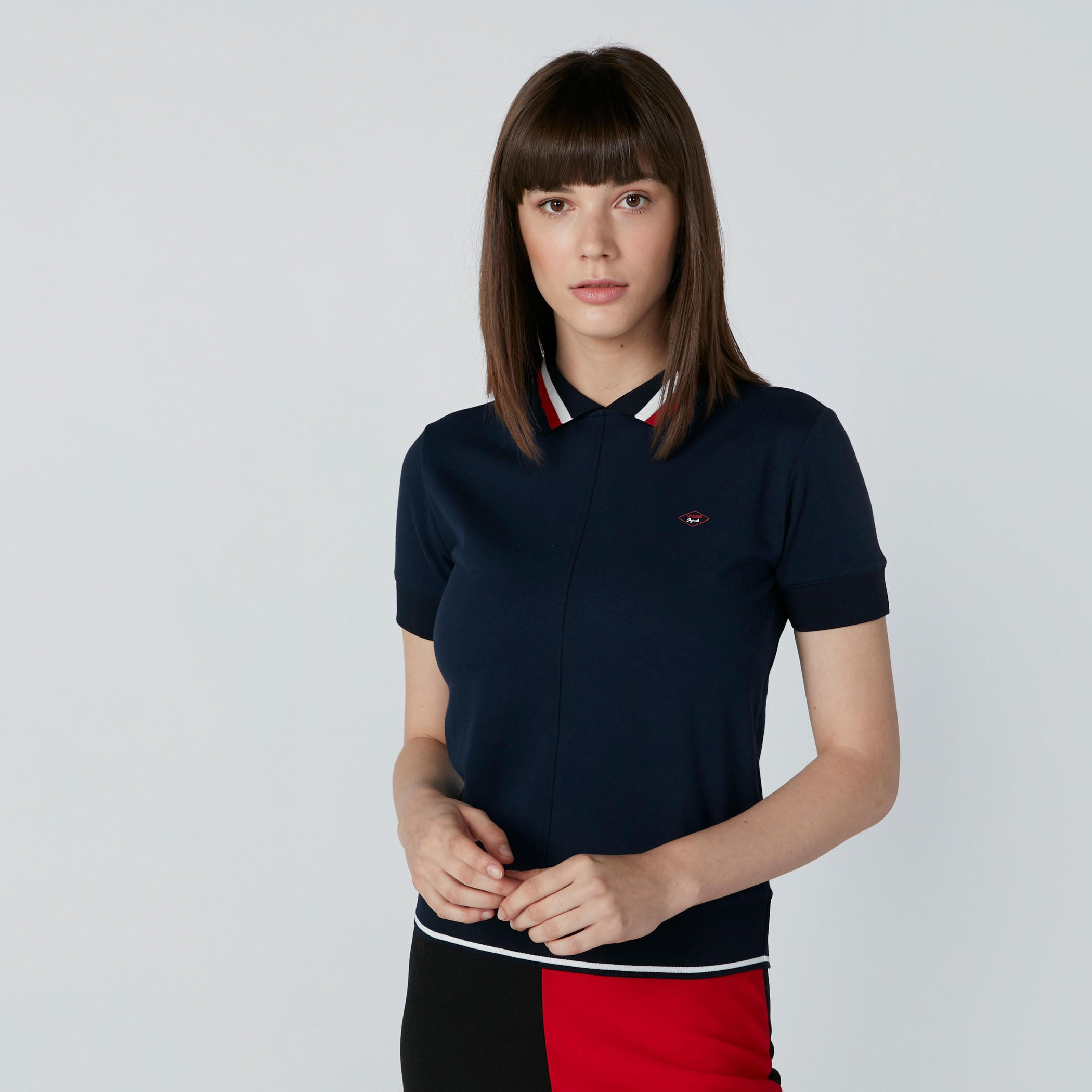 Collared T-Shirt with Short Sleeves and Zip Closure-women-clothing-tshirts-image-3