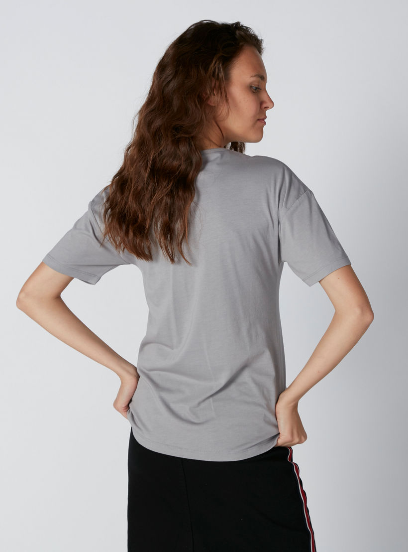 Printed T-Shirt with Choker Neck and Short Sleeves-women-clothing-tshirts-image-2