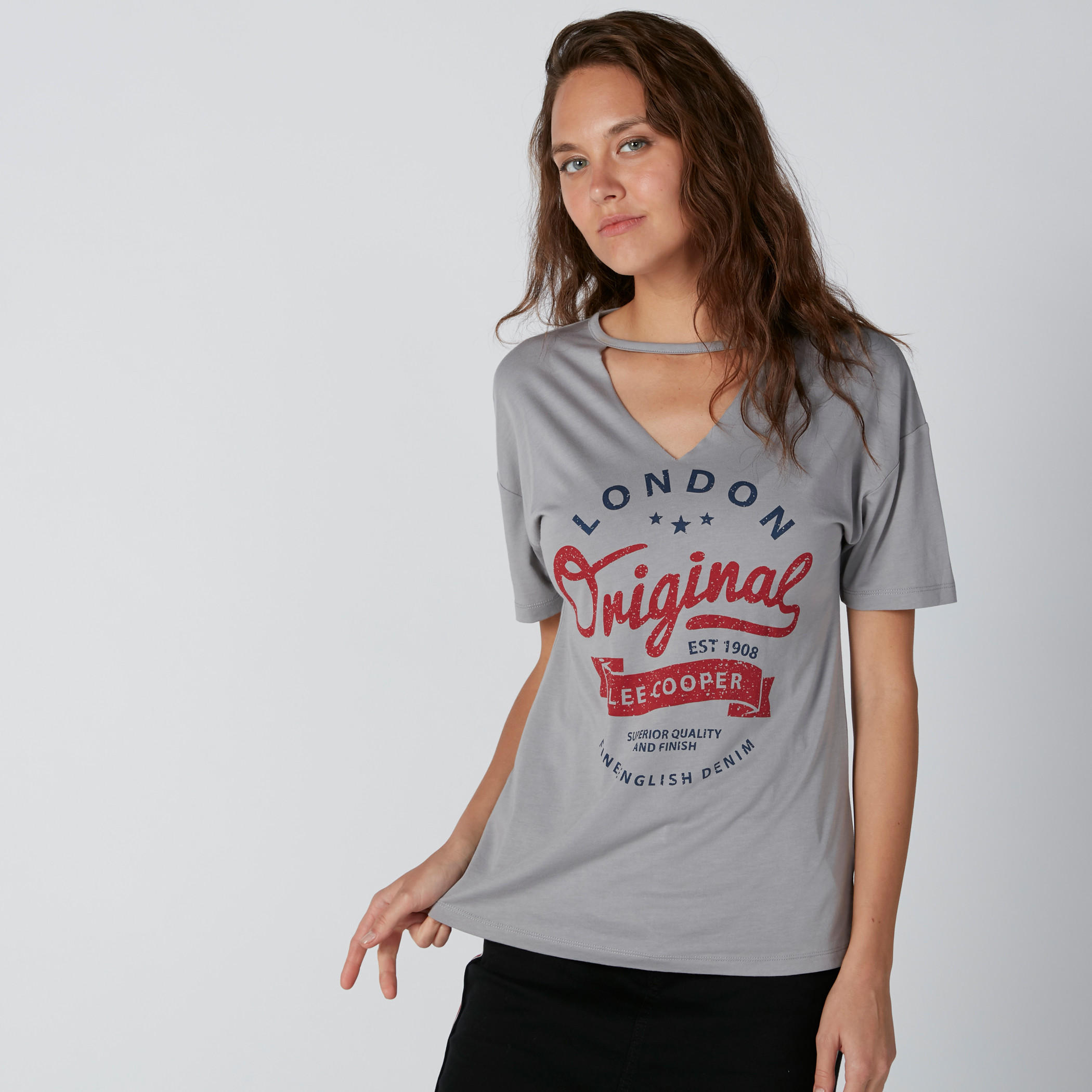 Printed T-Shirt with Choker Neck and Short Sleeves-women-clothing-tshirts-image-4
