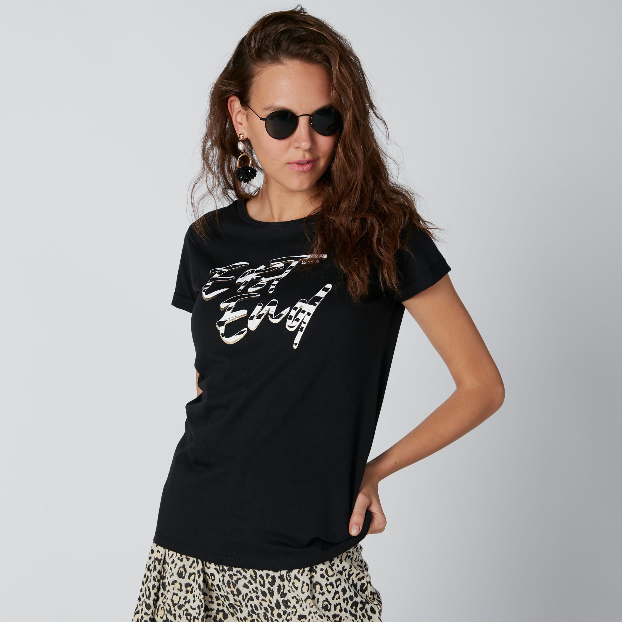 Lee Cooper Printed T-Shirt with Round Neck and Short Sleeves-women-clothing-tshirts-image-1
