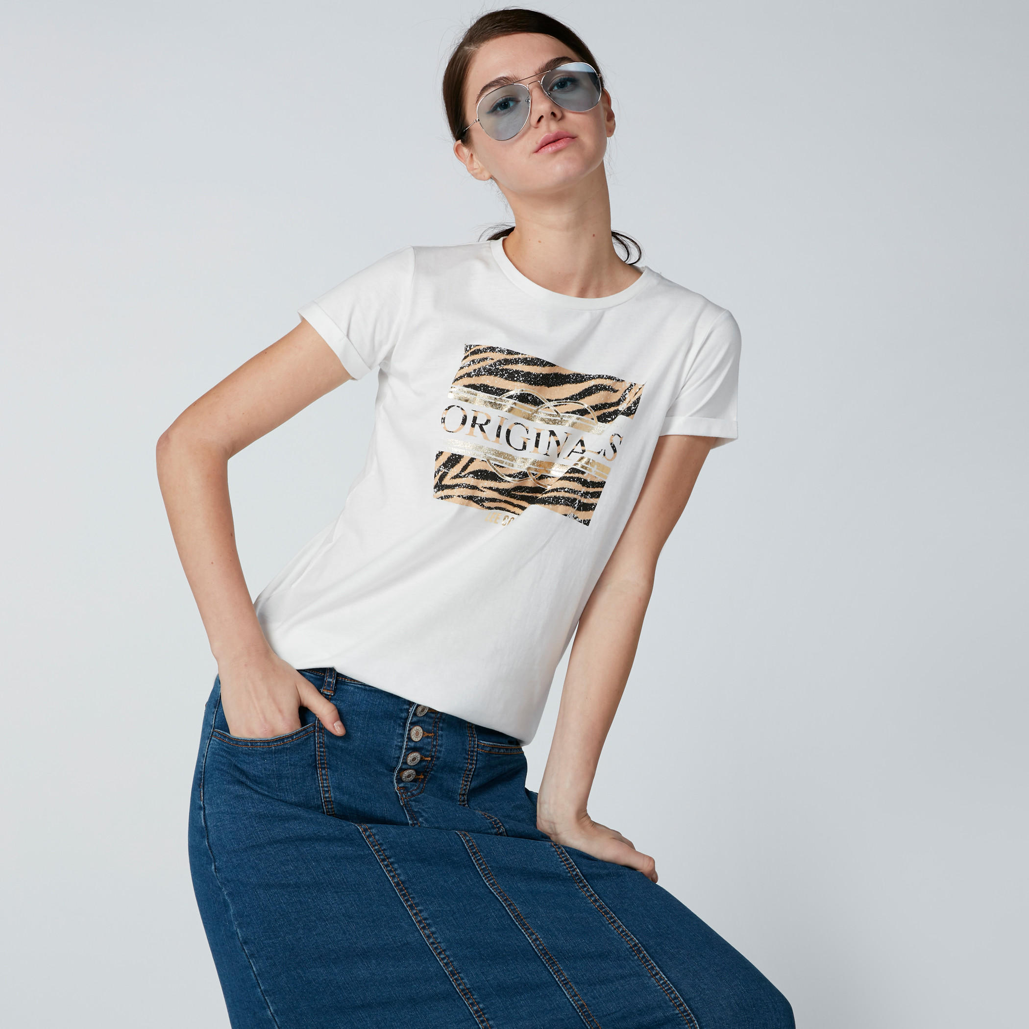 Lee Cooper Printed T-Shirt with Short Sleeves-women-clothing-tshirts-image-1