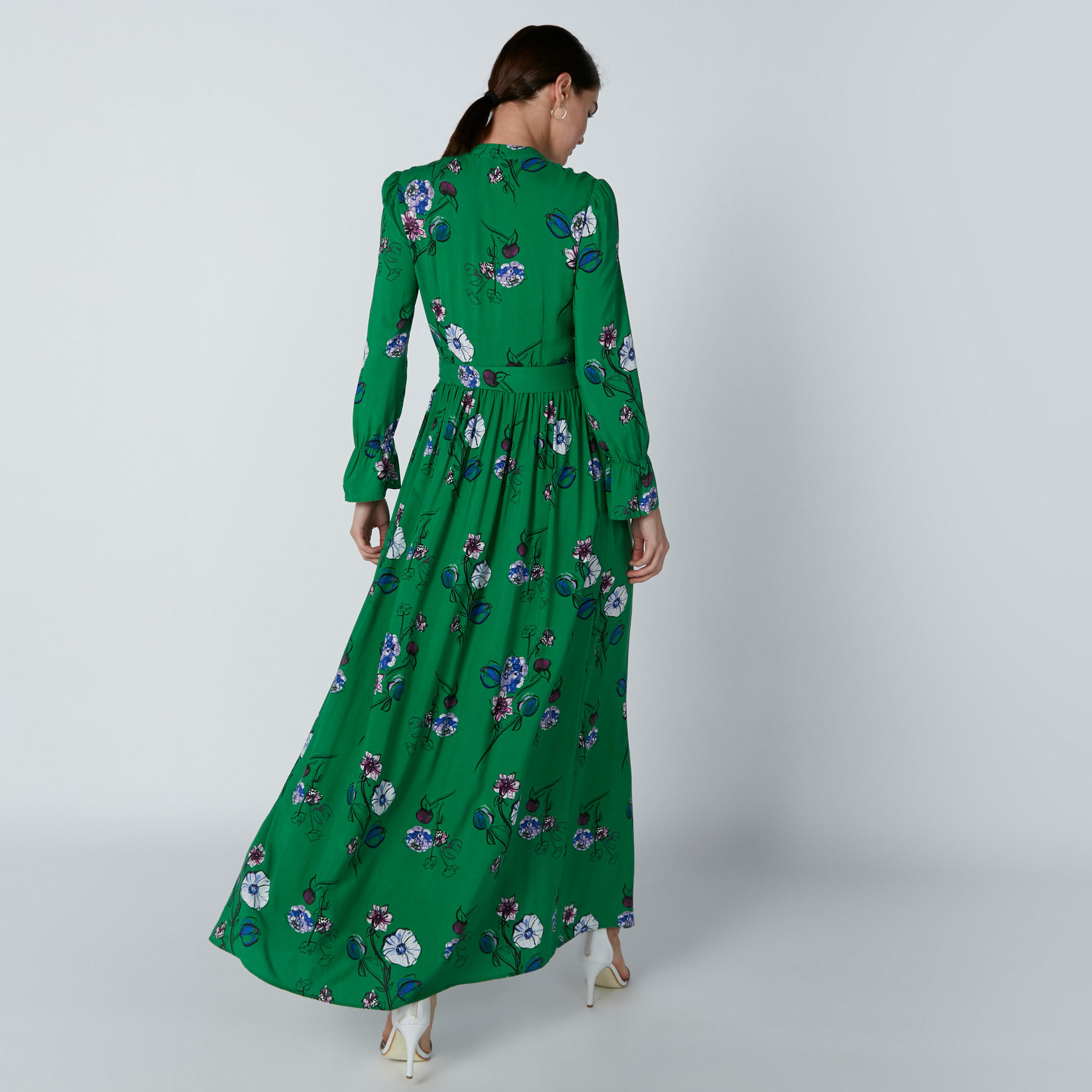 Lee Cooper Floral Printed Maxi Dress with Long Sleeves and Side Slit-women-clothing-dresses-image-1
