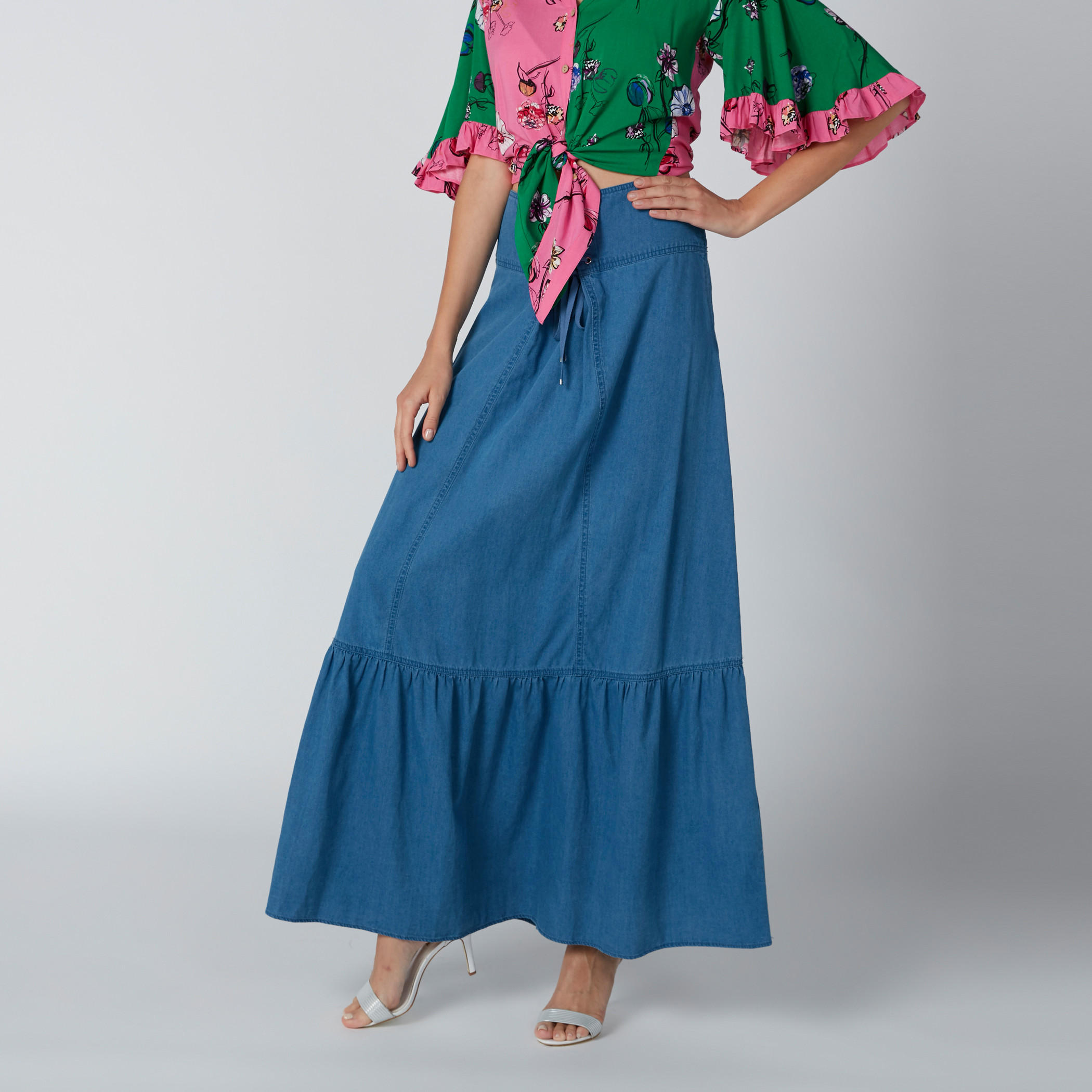 تنورة طويلة بأربطة من لي كوبر-women-clothing-bottoms-skirts-image-1