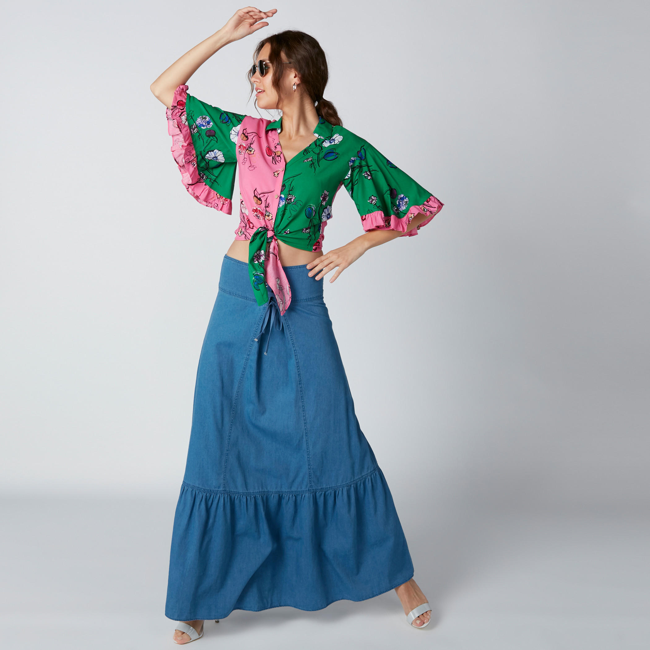 تنورة طويلة بأربطة من لي كوبر-women-clothing-bottoms-skirts-image-3