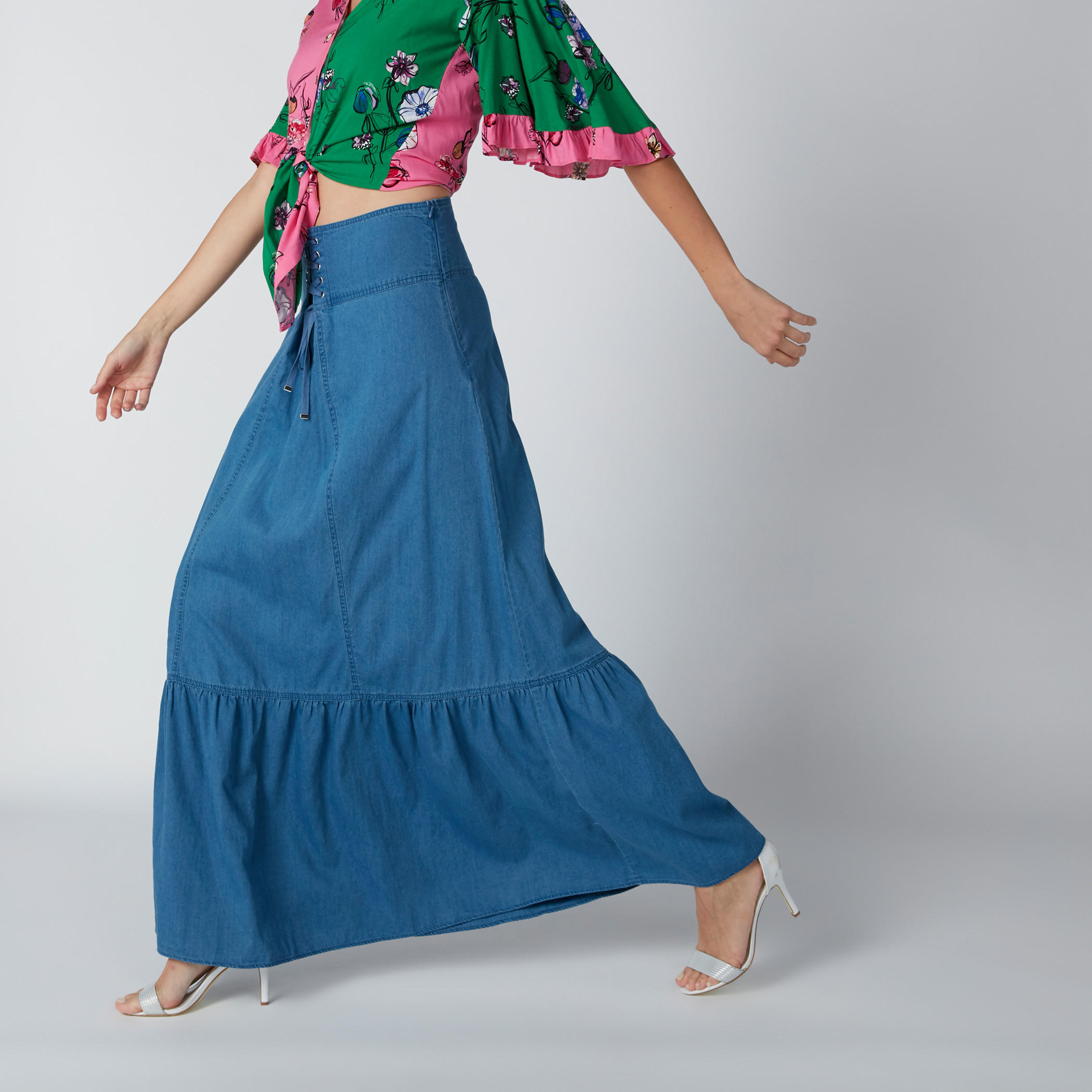 تنورة طويلة بأربطة من لي كوبر-women-clothing-bottoms-skirts-image-4