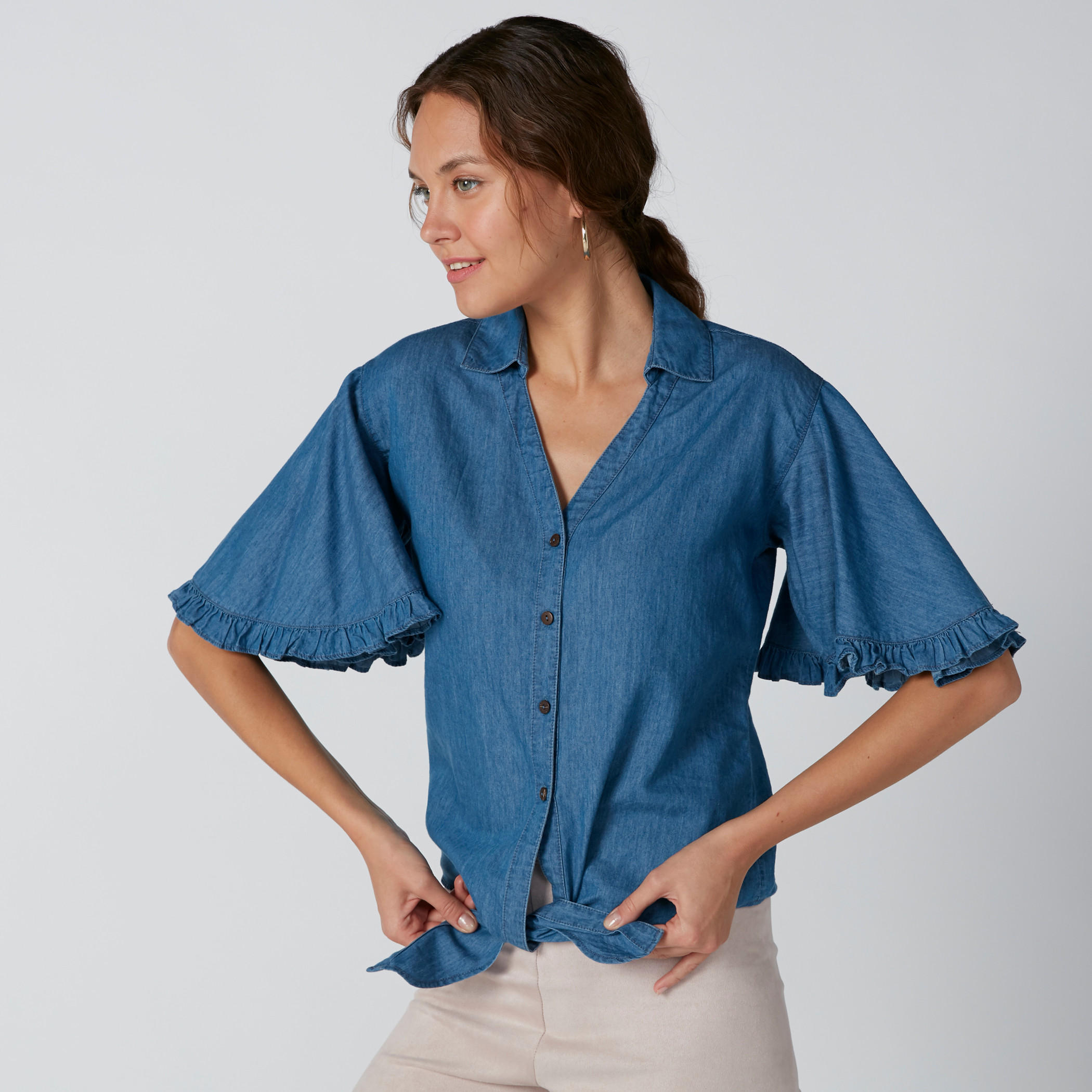 قميص بتفاصيل كشكش وعقدة من لي كوبر-women-clothing-shirtsandblouses-shirts-image-5