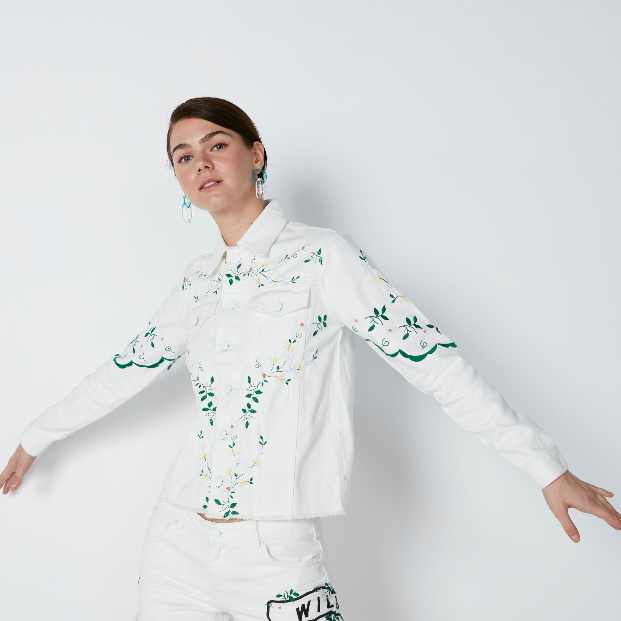 Lee Cooper Embroidered Jacket with Long Sleeves and Complete Placket-women-winterwear-coatsandjackets-jackets-image-1