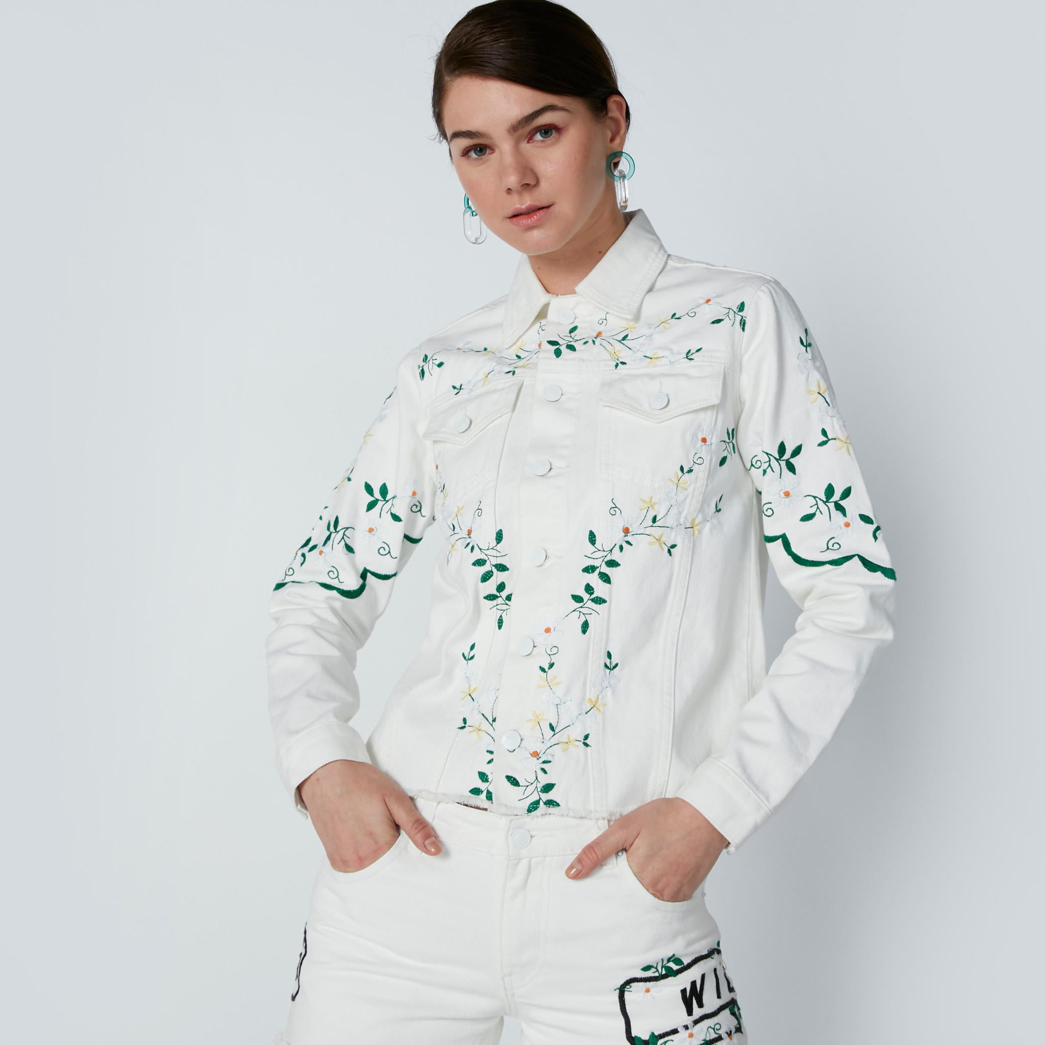 Lee Cooper Embroidered Jacket with Long Sleeves and Complete Placket-women-winterwear-coatsandjackets-jackets-image-5