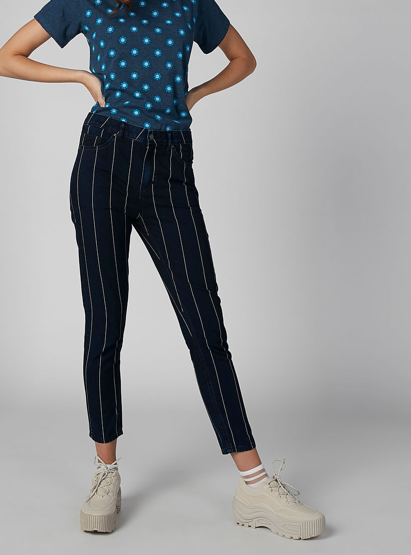 بنطال جينز مقلم بجيوب وحلقات للحزام من لي كوبر-women-clothing-bottoms-jeans-image-1