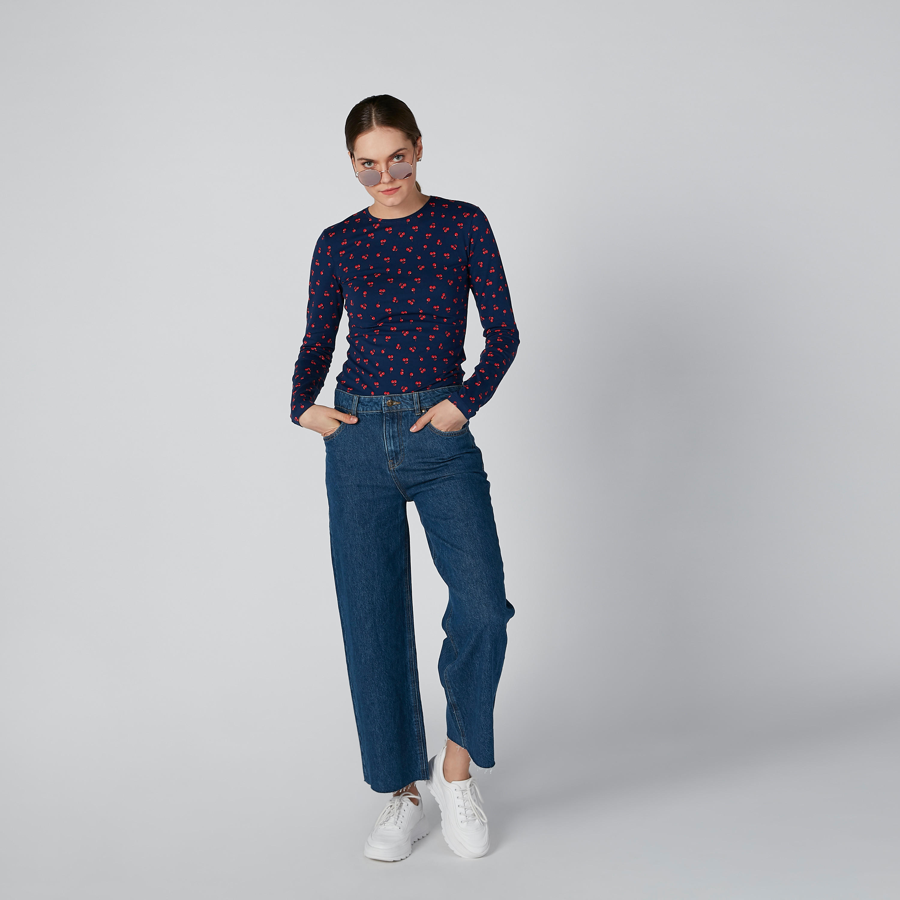 Lee Cooper Wide Fit Jeans with Frayed Grazers and Pocket Detail-women-clothing-bottoms-jeans-image-1