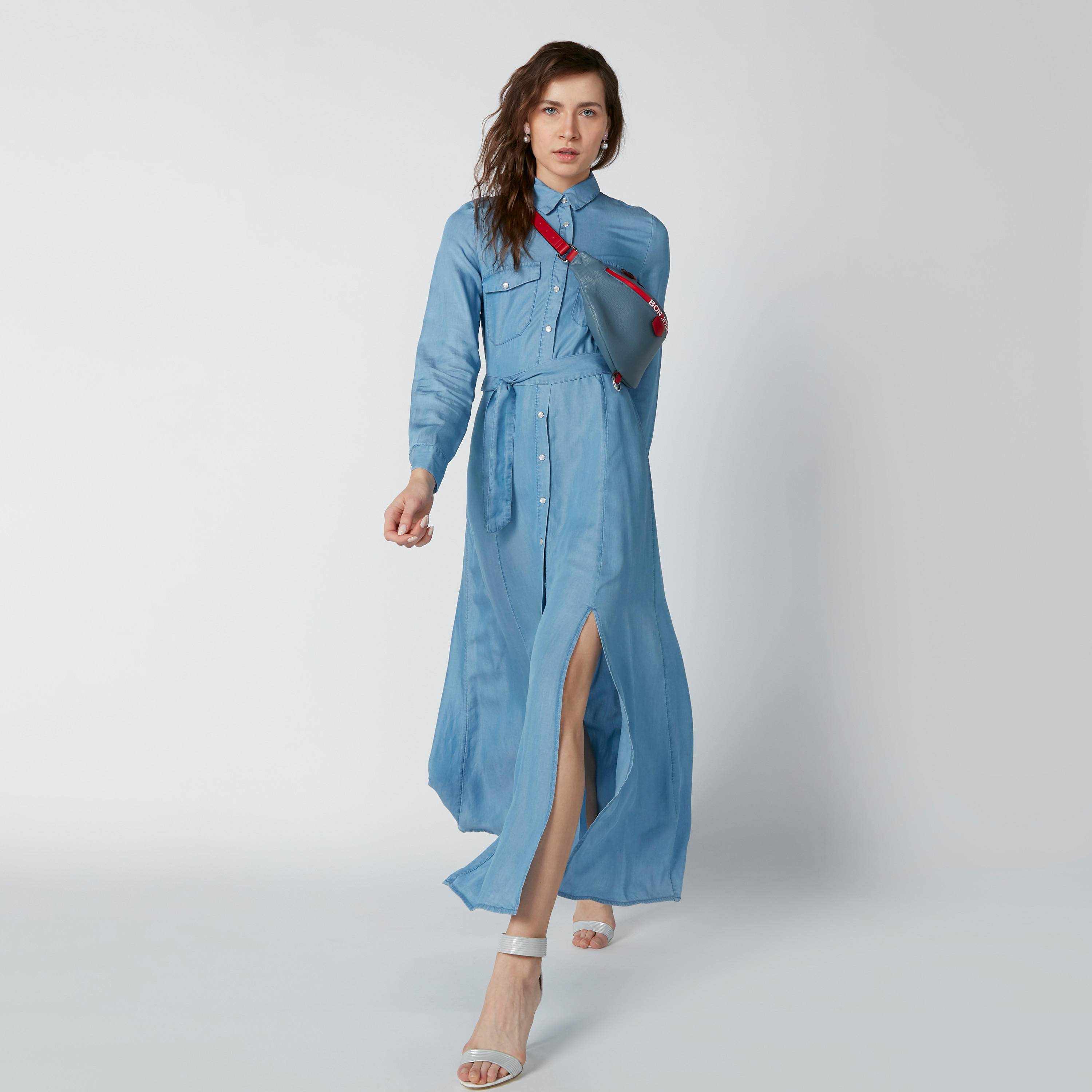 فستان مستدام قميص طويل بأكمام طويلة وحزام رباط-women-clothing-dresses-image-1