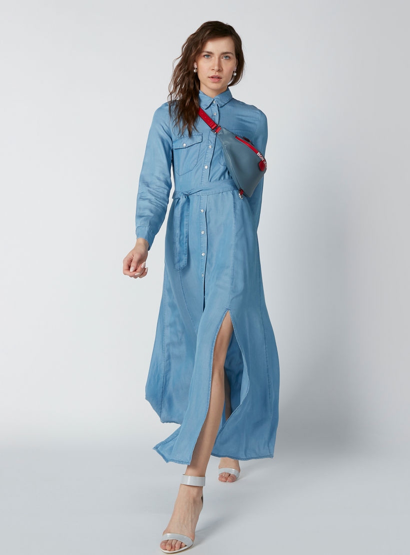 فستان مستدام قميص طويل بأكمام طويلة وحزام رباط-women-clothing-dresses-image-1
