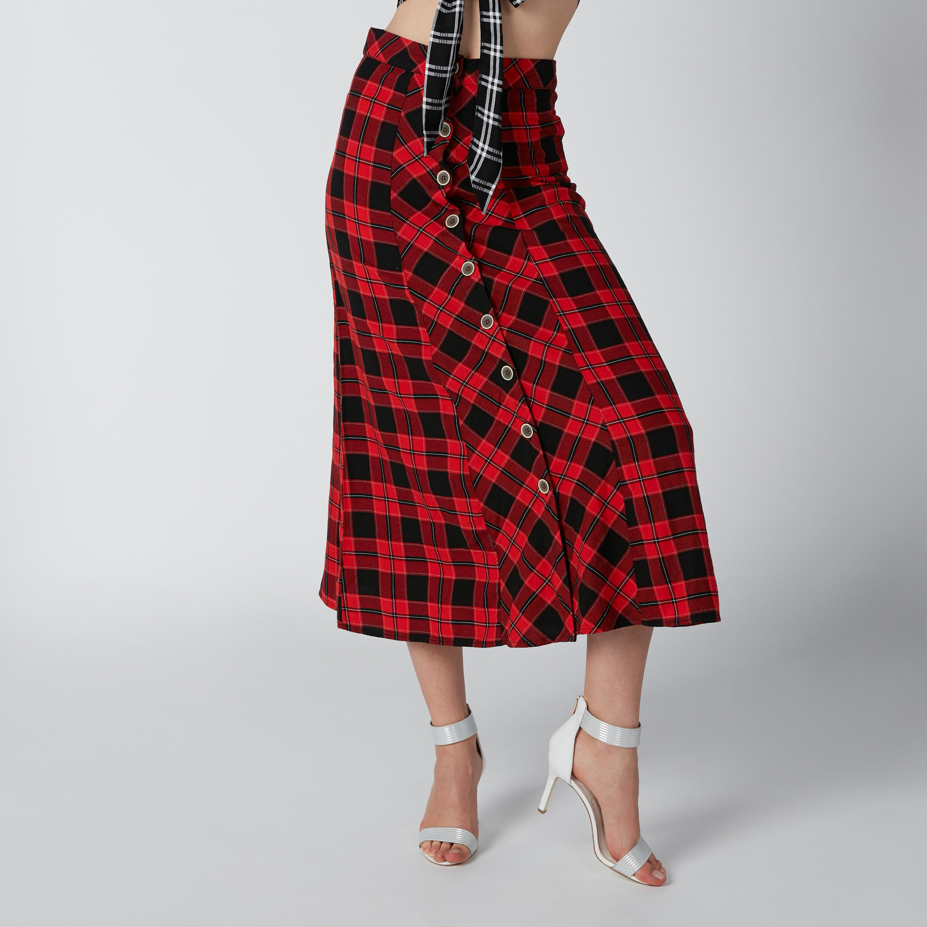 تنورة كاروهات بأزرار -women-clothing-bottoms-skirts-image-5