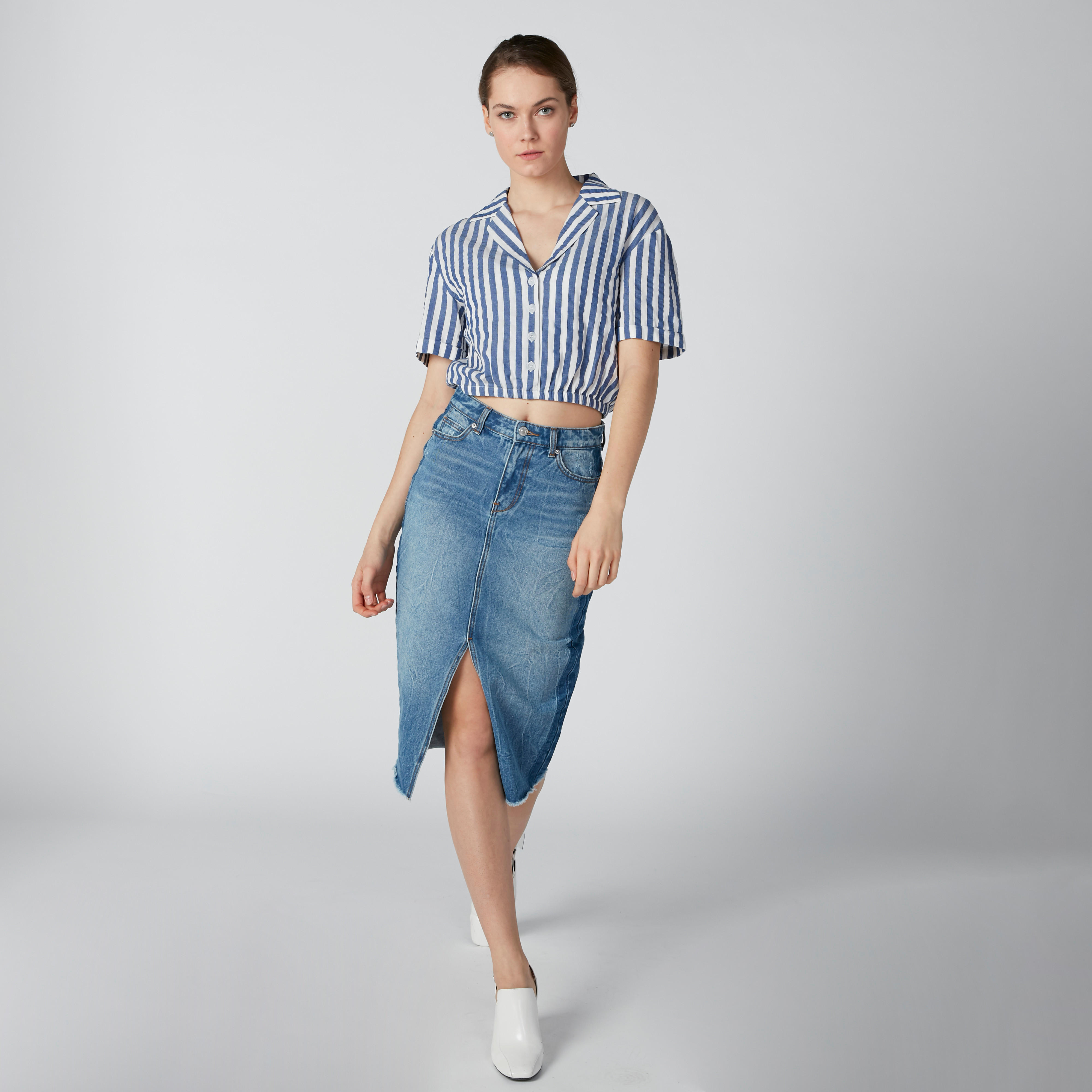 تنورة مستدامة إيه لاين ميدي بجيوب وفتحة-women-clothing-bottoms-skirts-image-1
