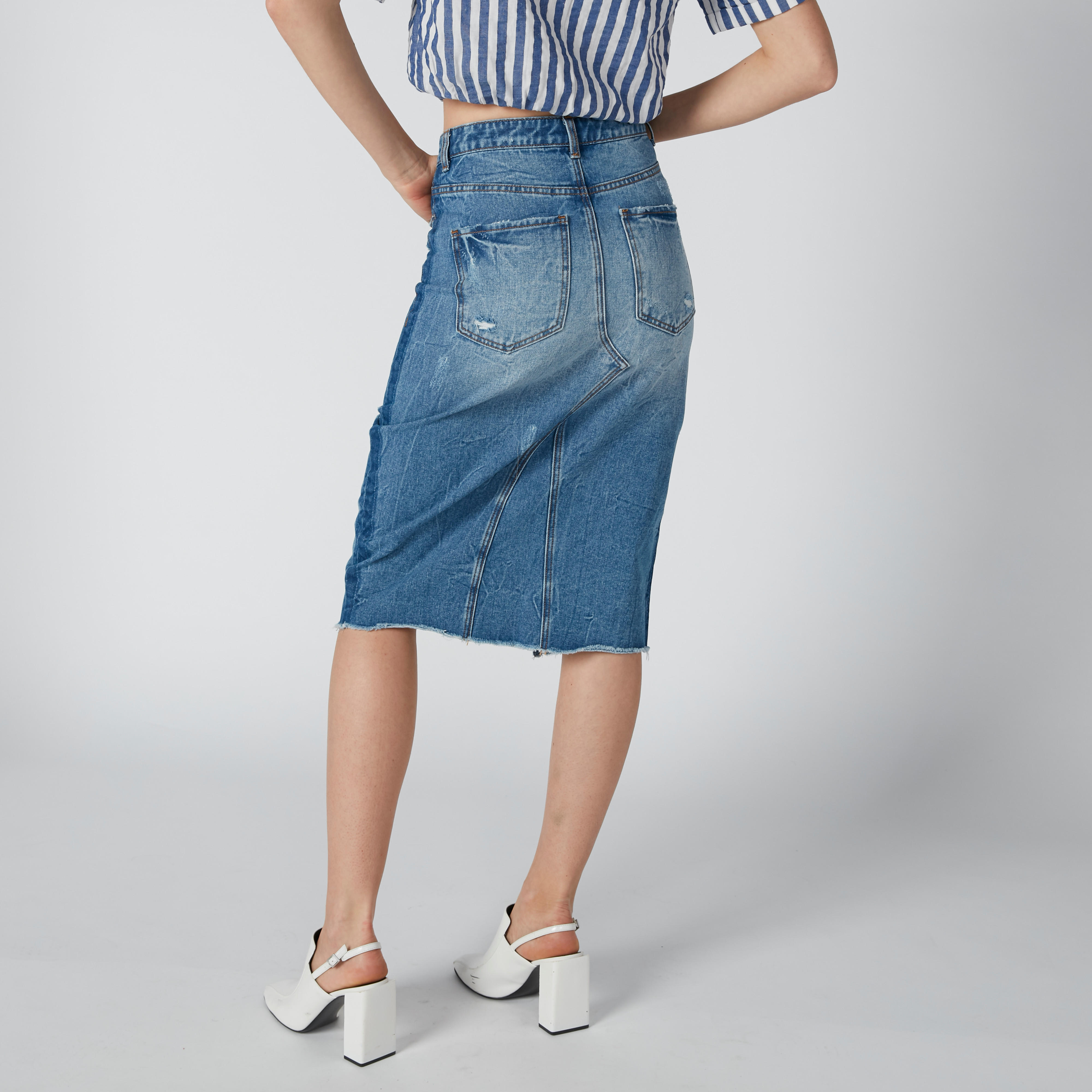 تنورة مستدامة إيه لاين ميدي بجيوب وفتحة-women-clothing-bottoms-skirts-image-4