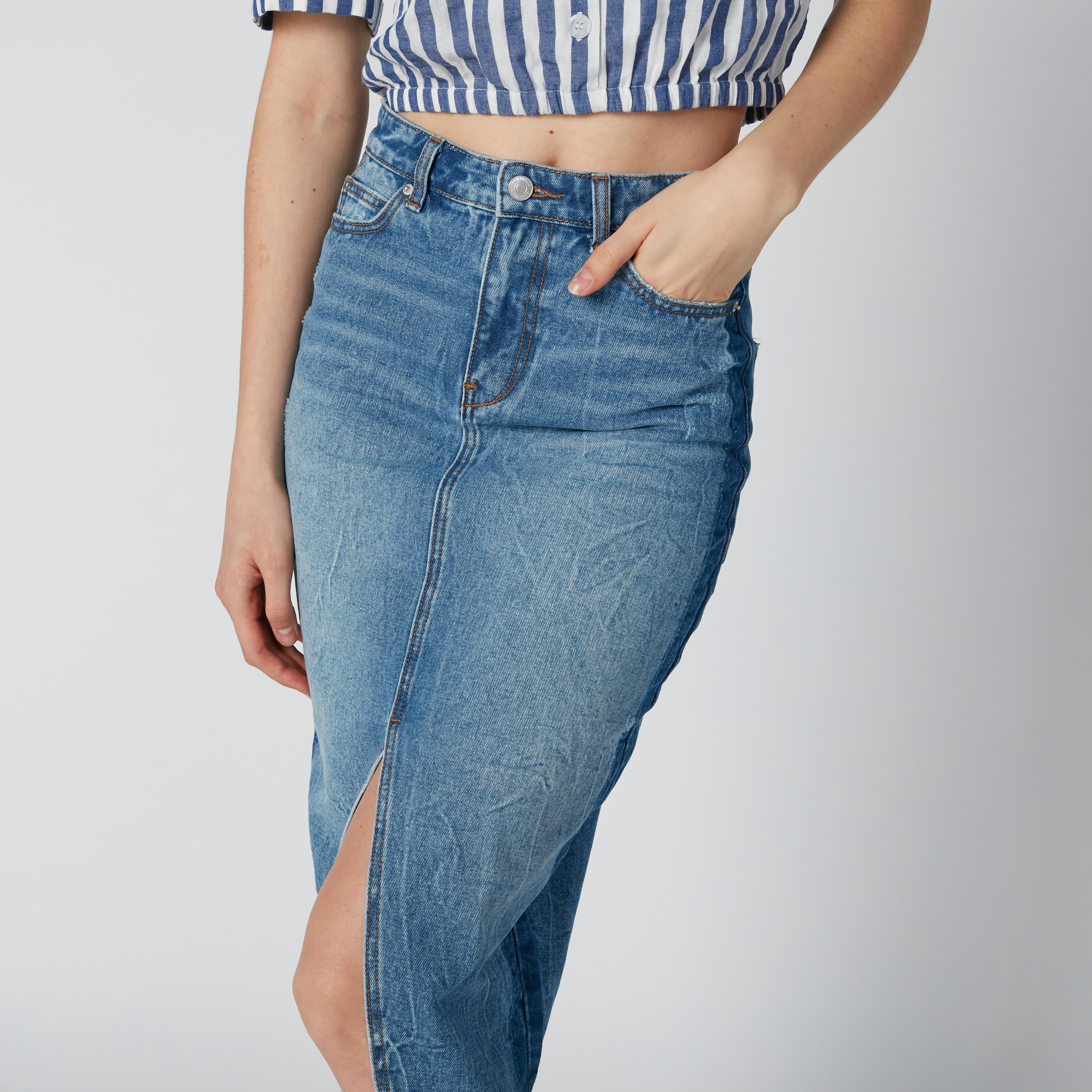 تنورة مستدامة إيه لاين ميدي بجيوب وفتحة-women-clothing-bottoms-skirts-image-6