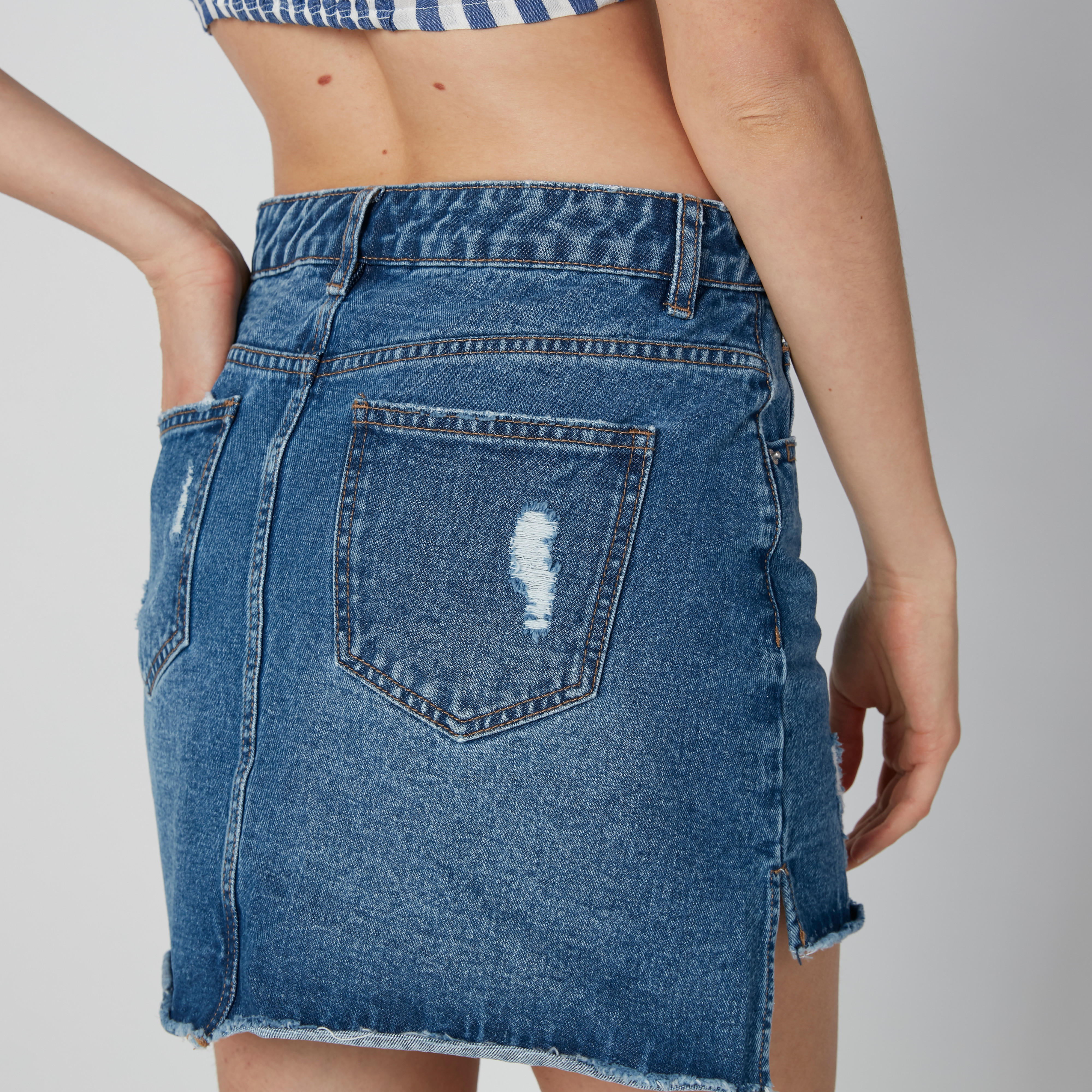 Sustainable Distressted Mini Shift Skirt with High Low Hem-women-clothing-bottoms-skirts-image-6