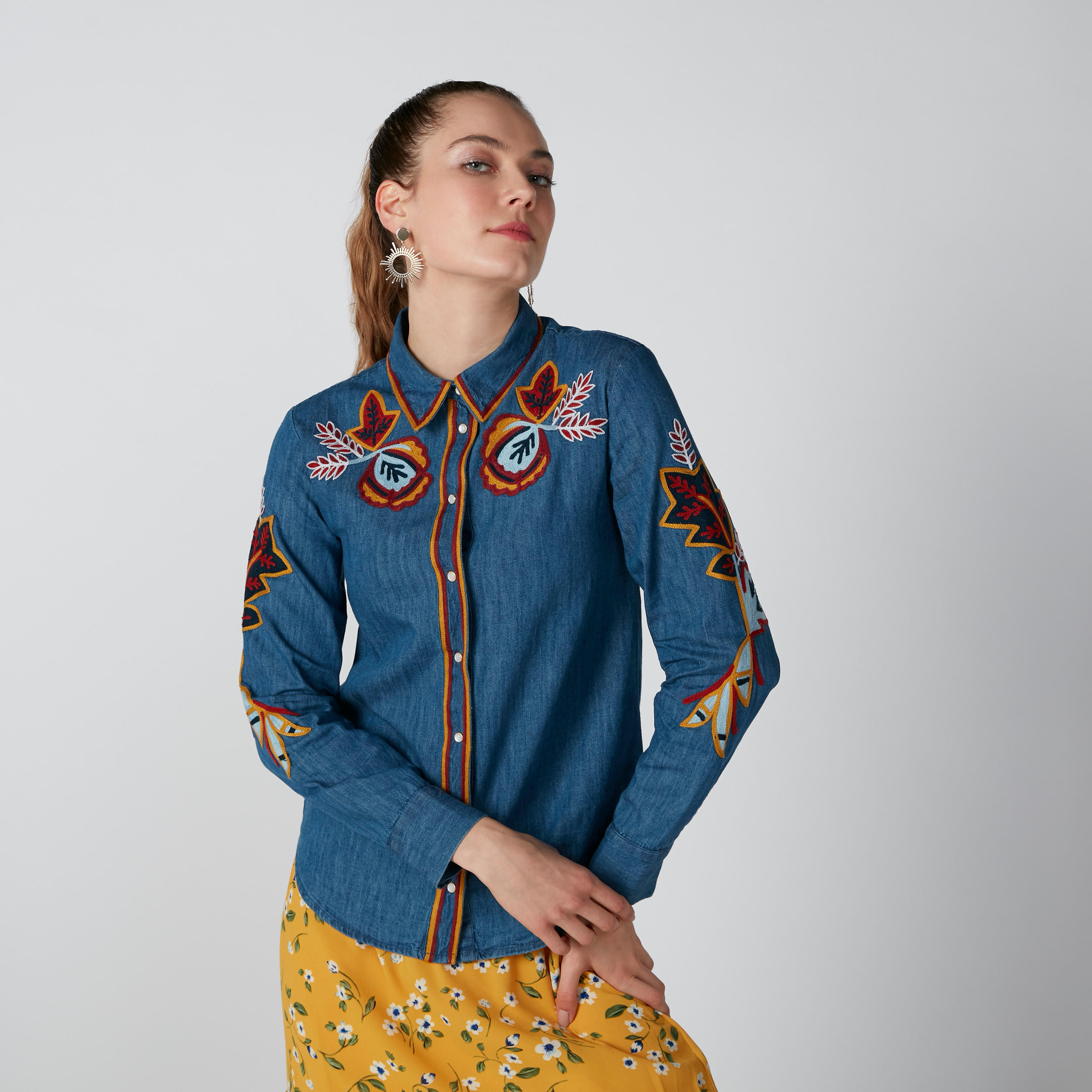 Lee Cooper Embroidered Shirt with Long Sleeves-women-clothing-shirtsandblouses-shirts-image-2