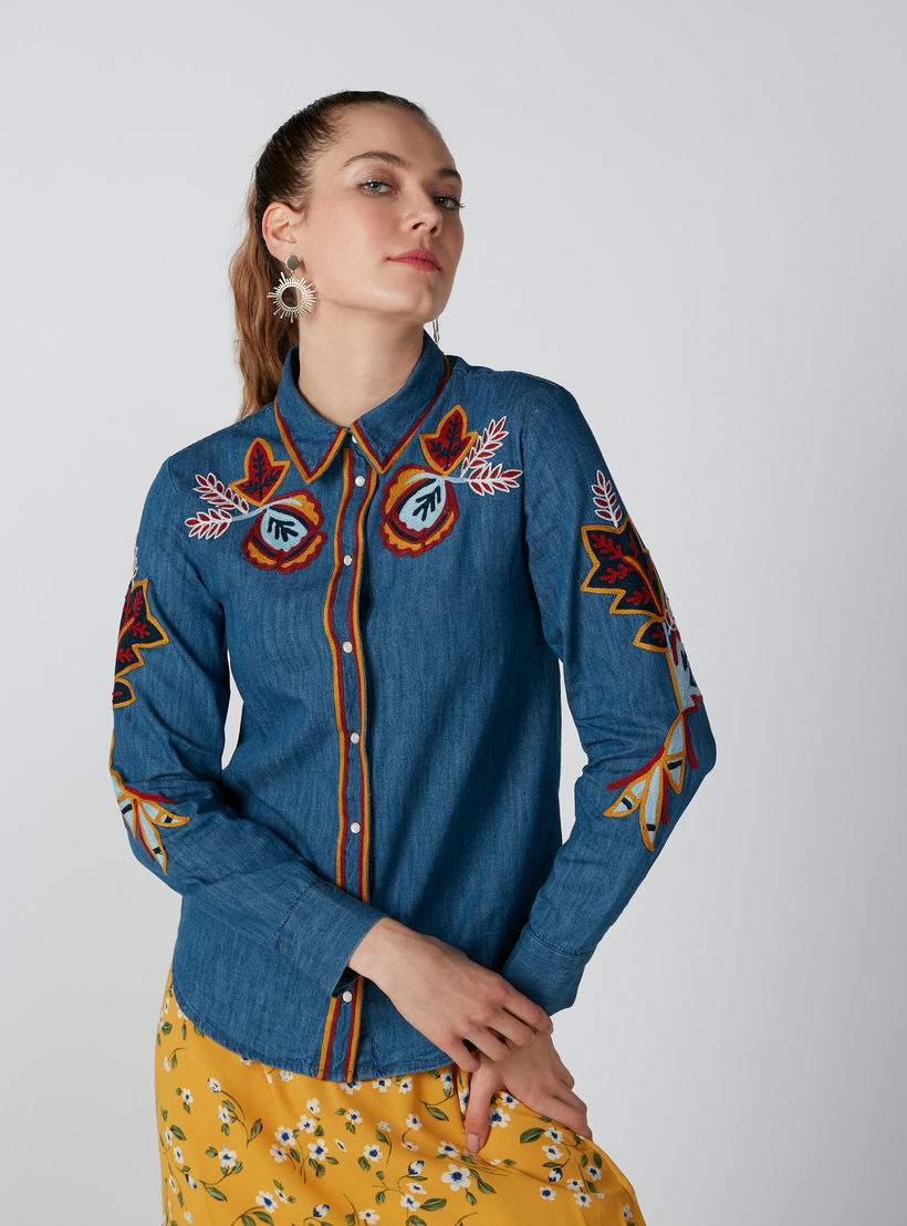 Lee Cooper Embroidered Shirt with Long Sleeves-women-clothing-shirtsandblouses-shirts-image-2