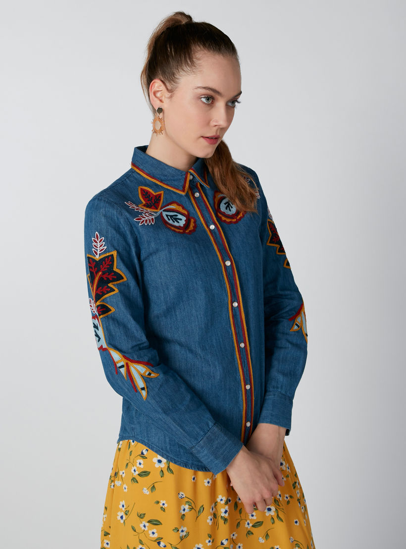 Lee Cooper Embroidered Shirt with Long Sleeves-women-clothing-shirtsandblouses-shirts-image-3