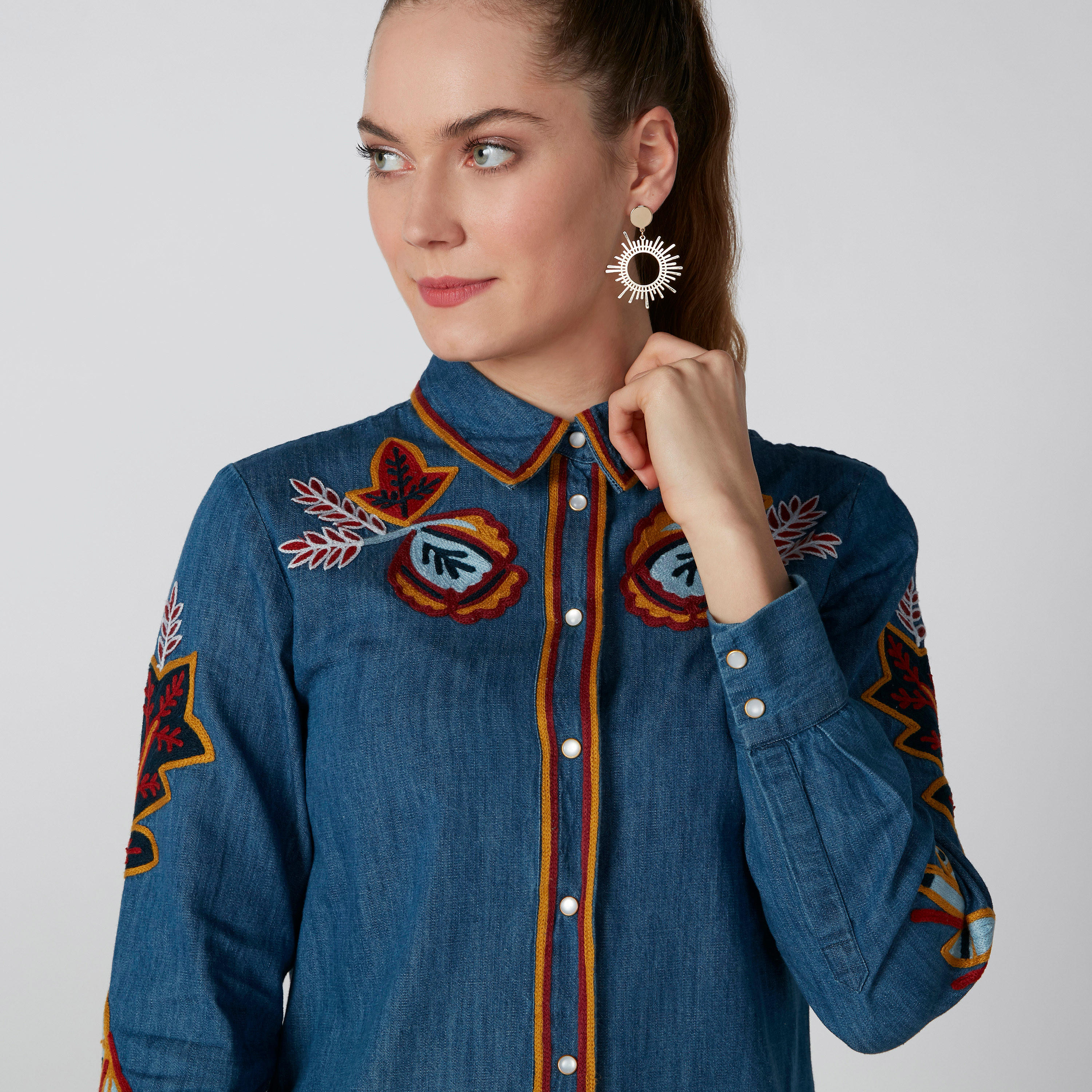 Lee Cooper Embroidered Shirt with Long Sleeves-women-clothing-shirtsandblouses-shirts-image-4