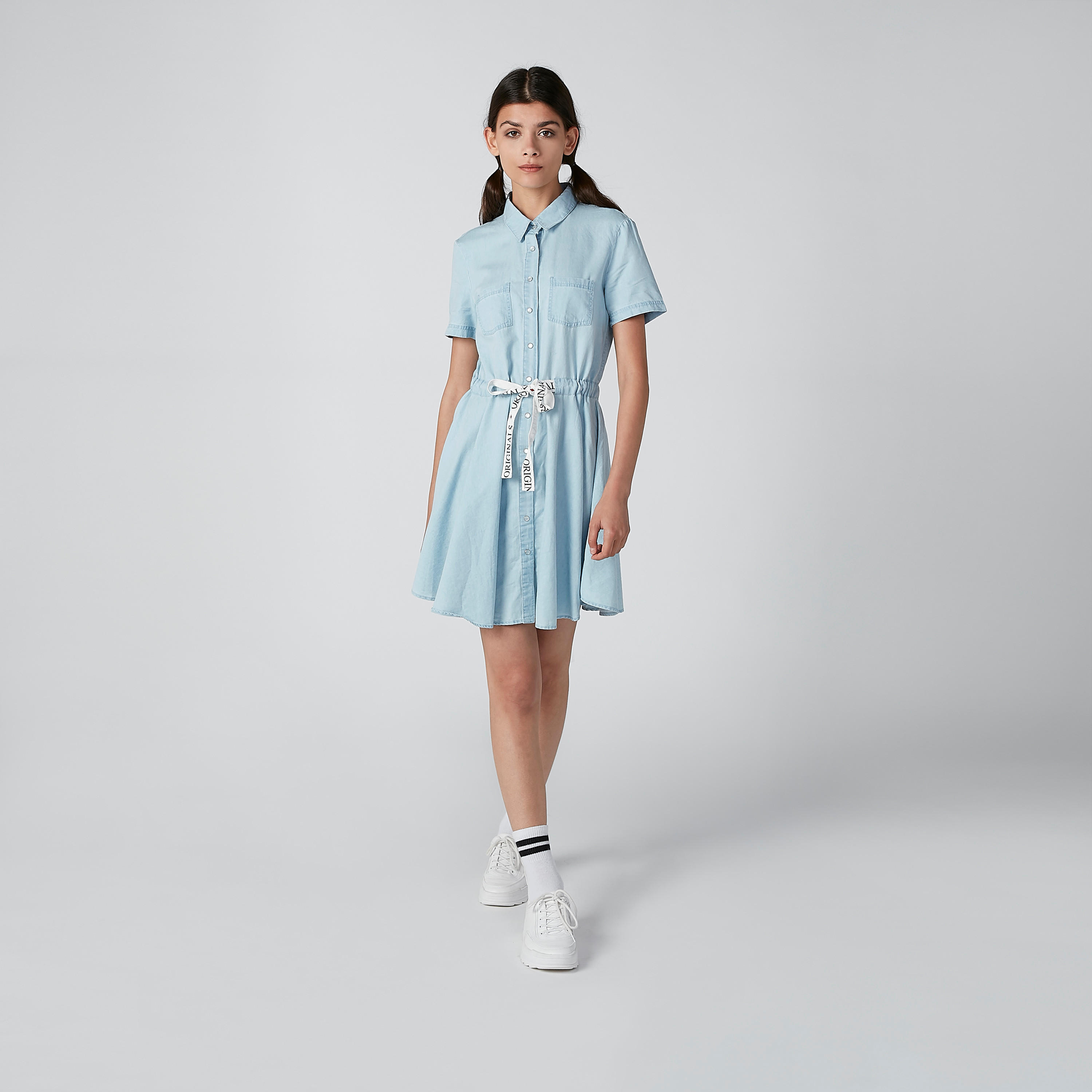 فستان قميص قصير برباط من لي كوبر-women-clothing-dresses-image-1