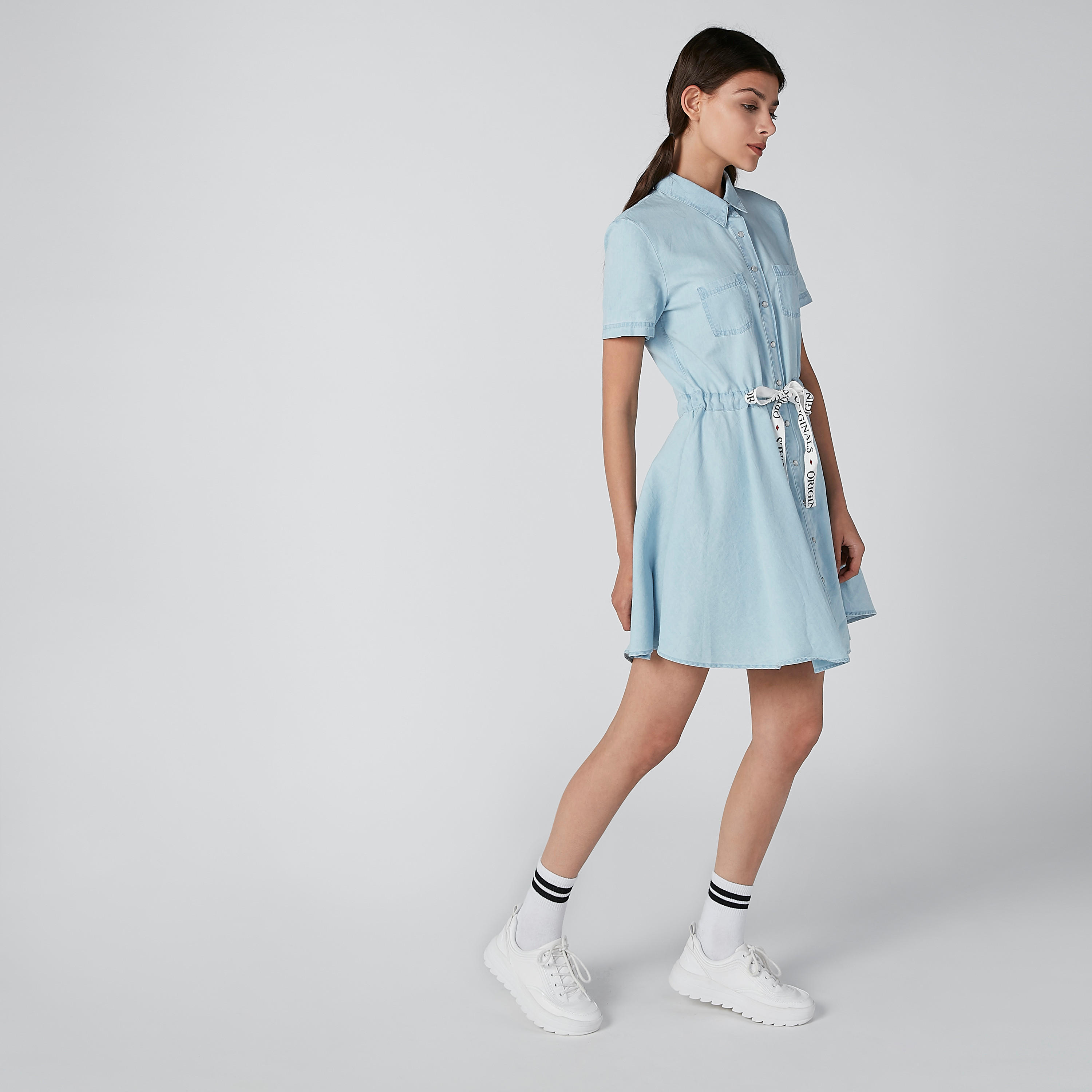 فستان قميص قصير برباط من لي كوبر-women-clothing-dresses-image-3