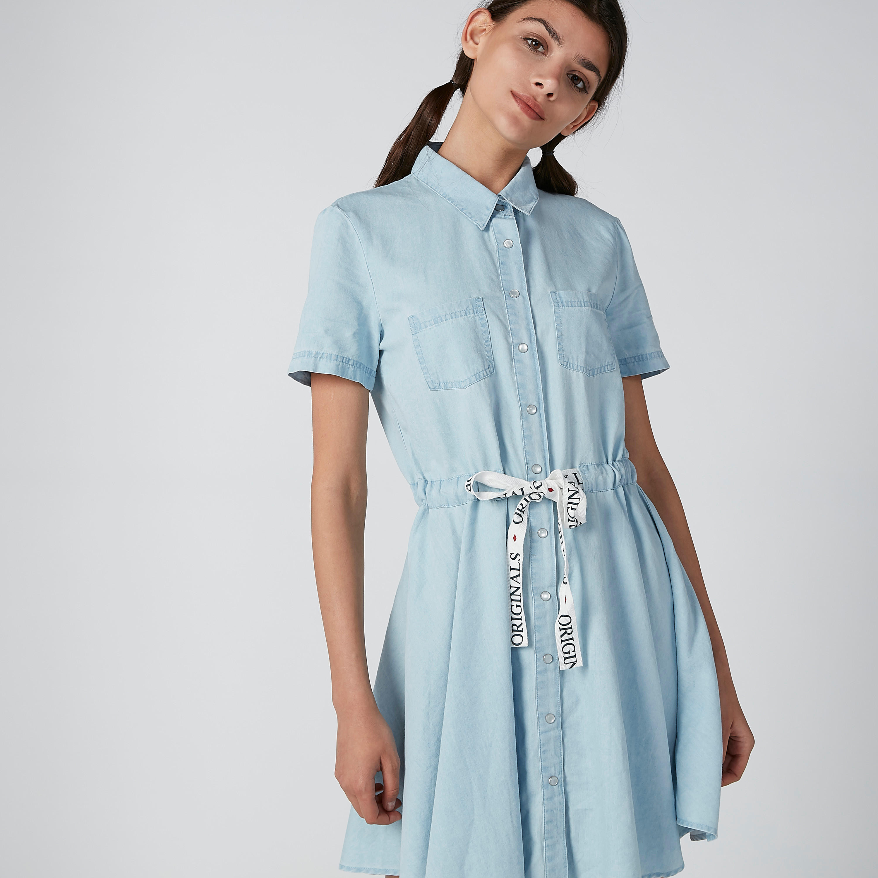 فستان قميص قصير برباط من لي كوبر-women-clothing-dresses-image-4