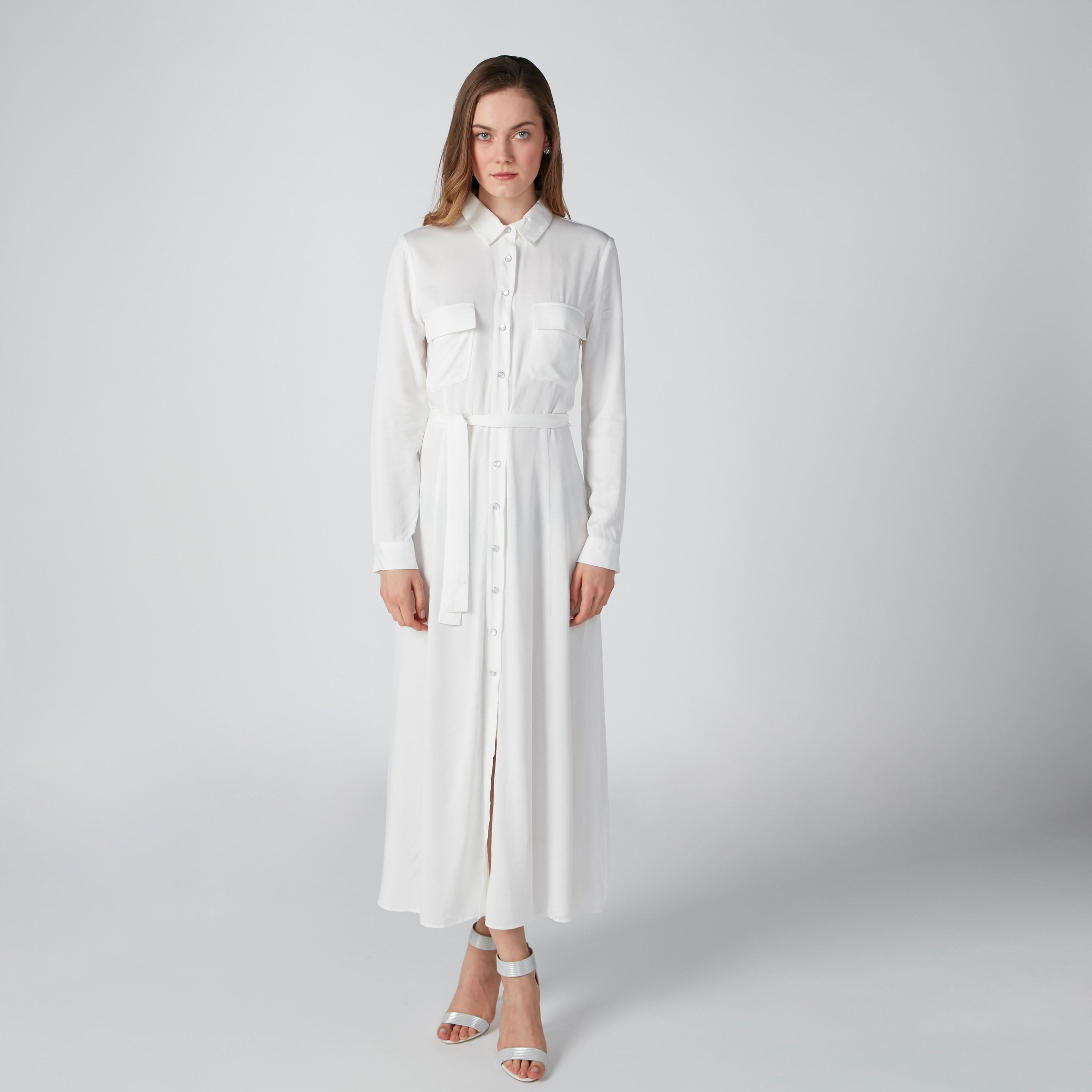فستان قميص طويل إيه لاين بأربطة وجيوب من لي كوبر-women-clothing-dresses-image-3